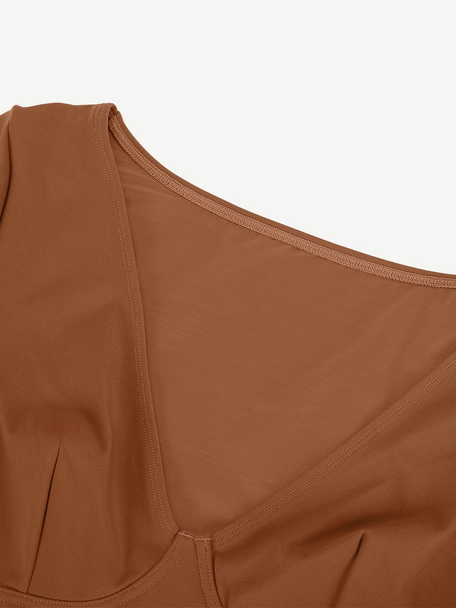 HeyCurve| V-hals langærmet thong kropsdragt med taljekontrol