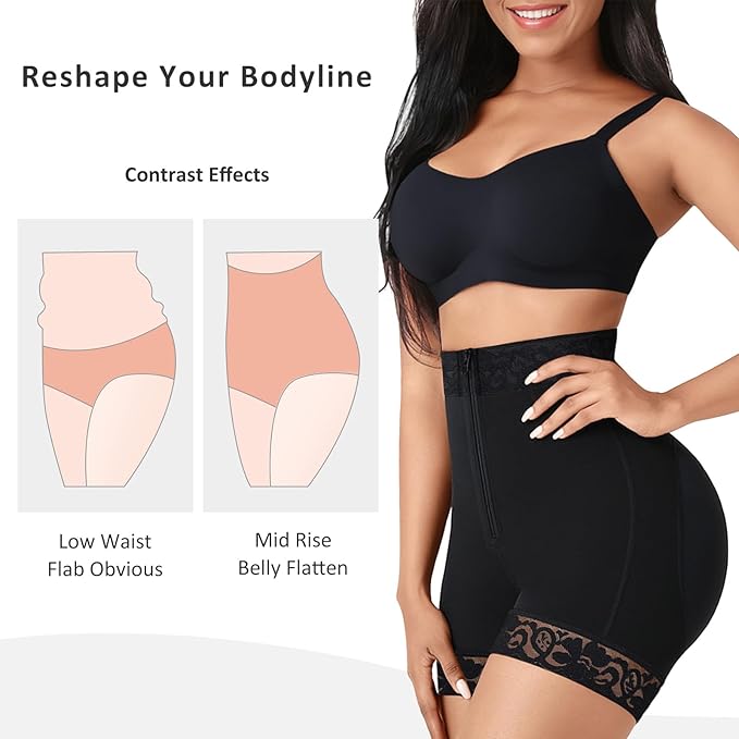 HeyCurve| High Waist Zipper Hip Lift Lace Shorts