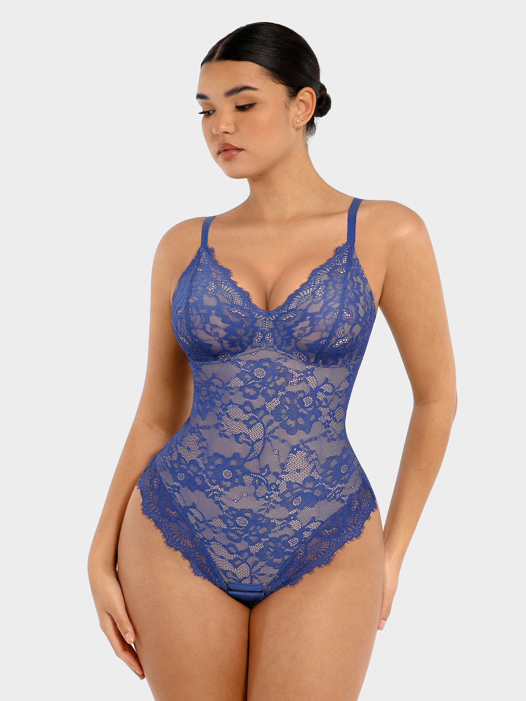 HeyCurve| Lace V Neck Full Bodysuit