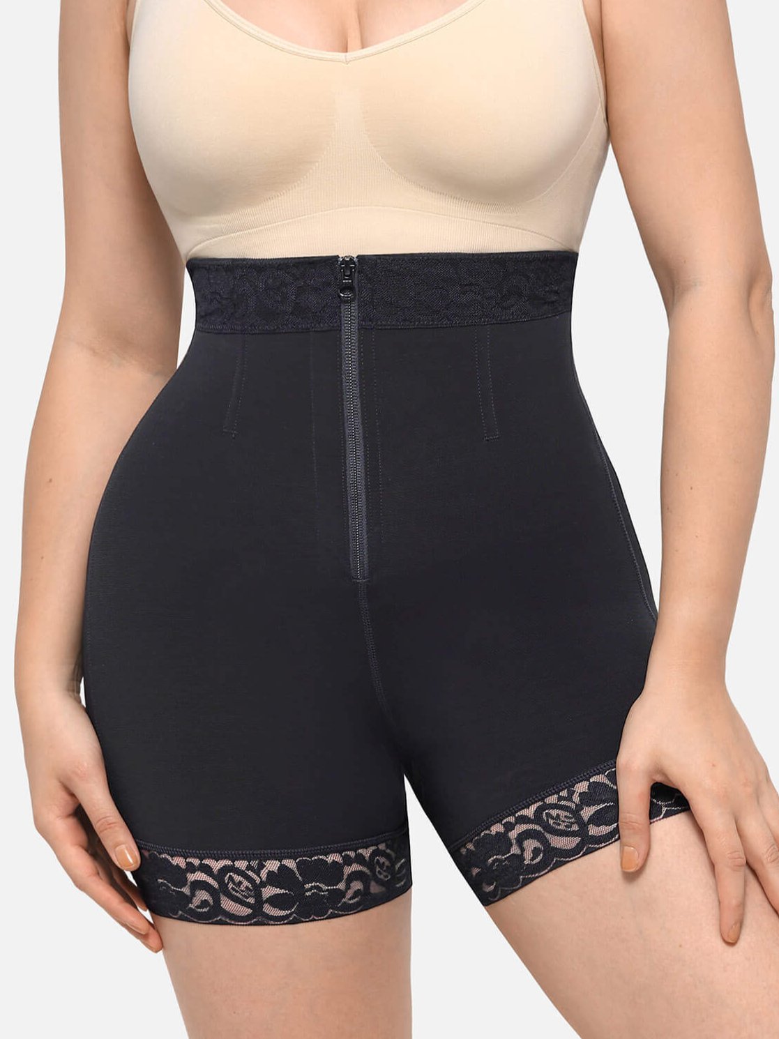 HeyCurve| High Waist Zipper Hip Lift Lace Shorts