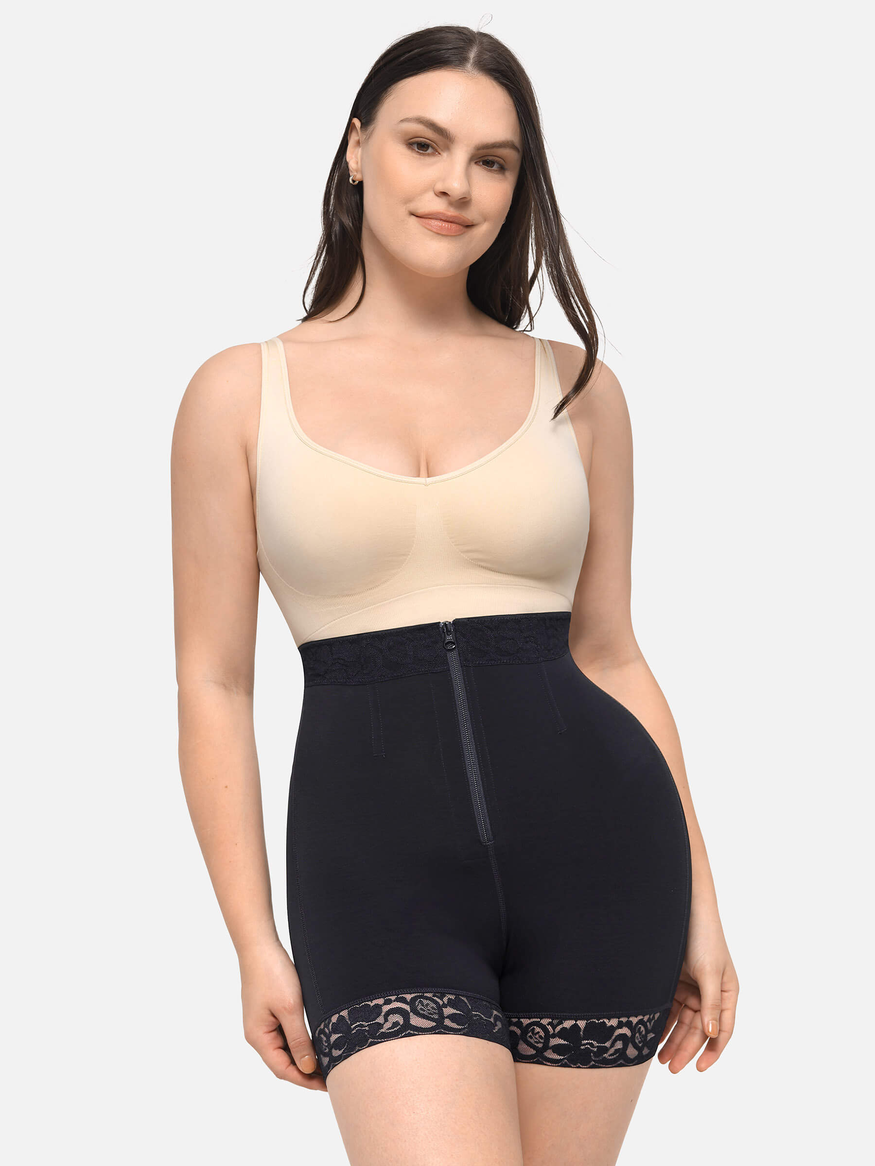 HeyCurve| High Waist Zipper Hip Lift Lace Shorts