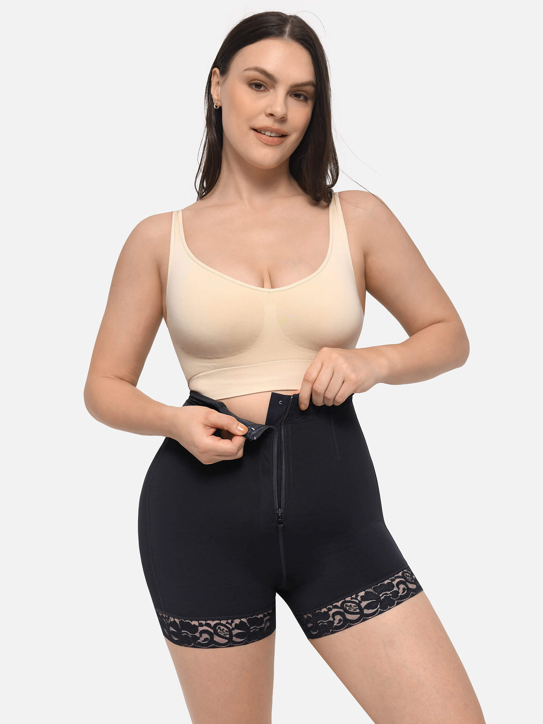 HeyCurve| High Waist Zipper Hip Lift Lace Shorts