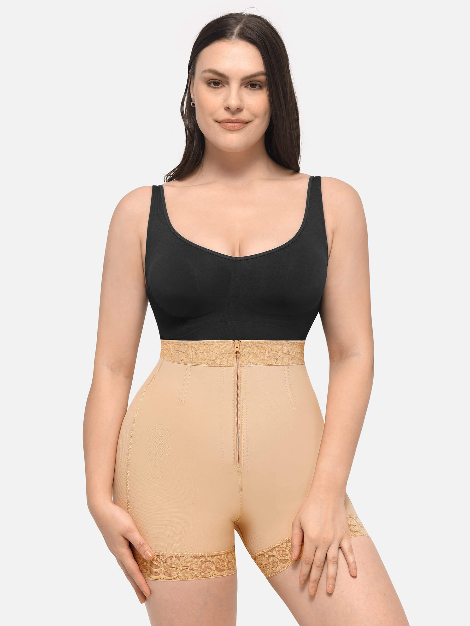 HeyCurve| High Waist Zipper Hip Lift Lace Shorts