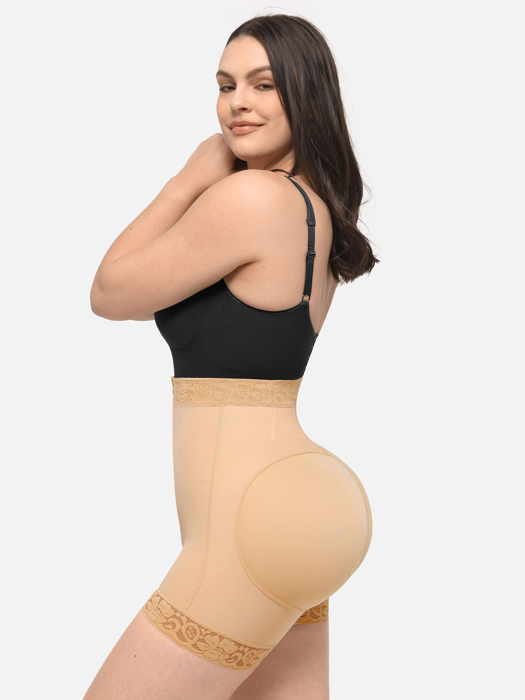 HeyCurve| High Waist Zipper Hip Lift Lace Shorts