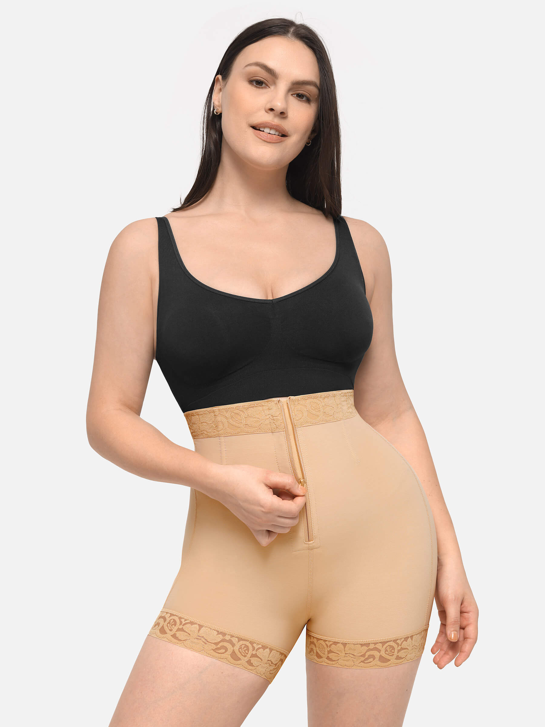 HeyCurve| High Waist Zipper Hip Lift Lace Shorts