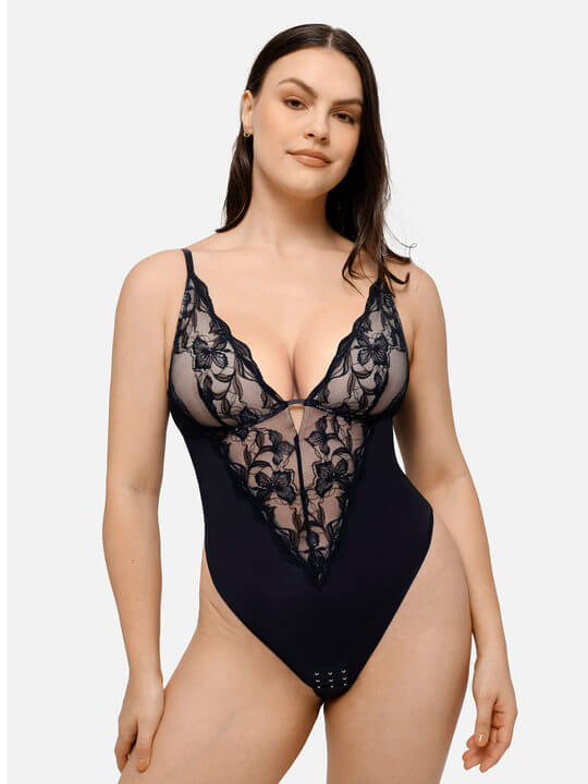 HeyCurve| Sculpting Lace Shapewear Thong Bodysuit