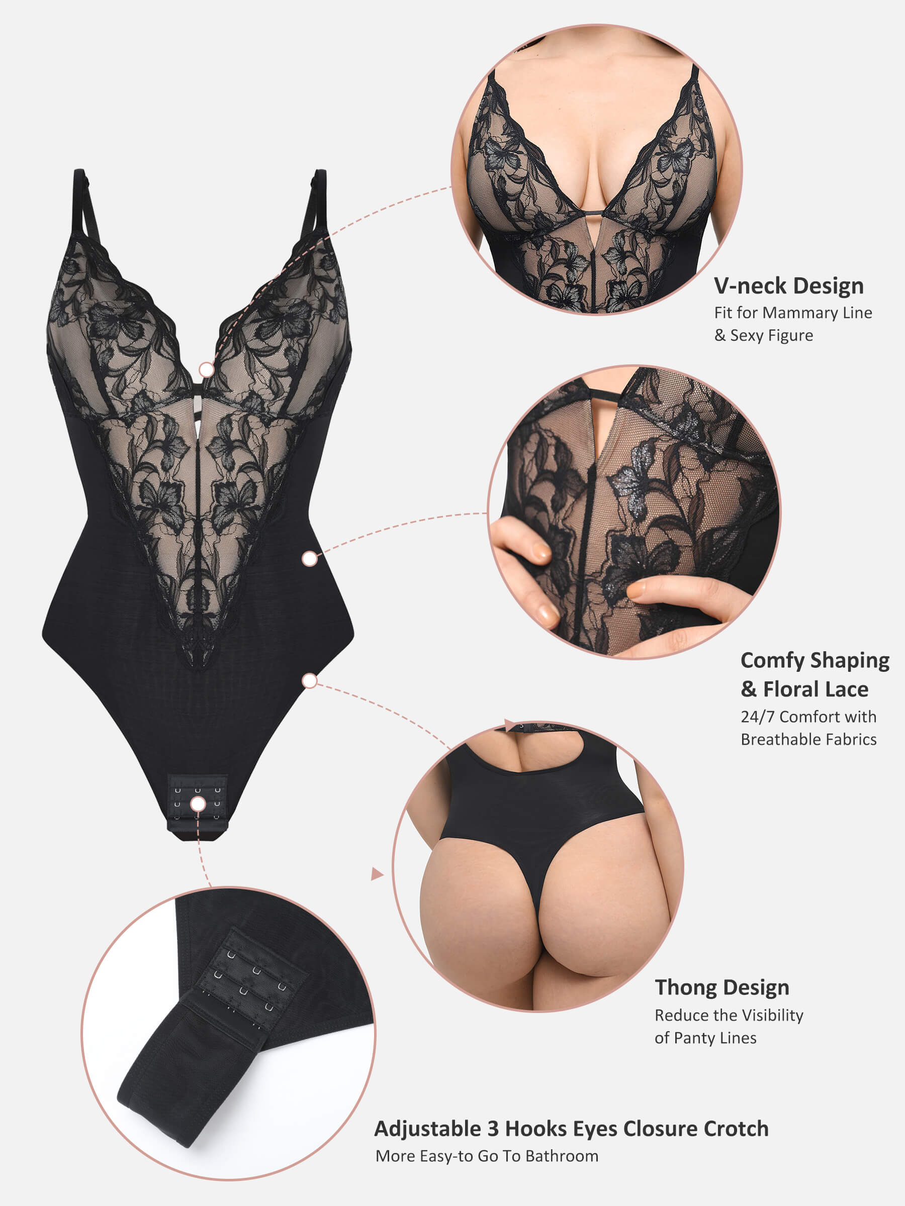 HeyCurve| Lace Shapewear Thong Shaping Bodysuit