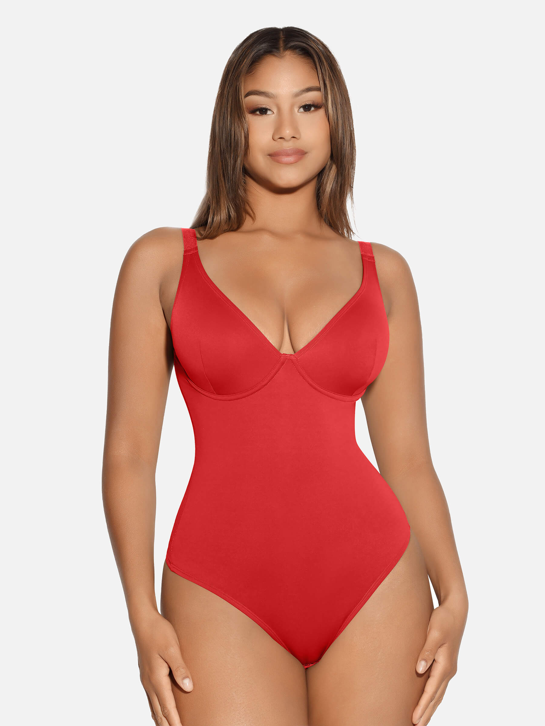 HeyCurve| V Neck Tummy Control Thong Bodysuit