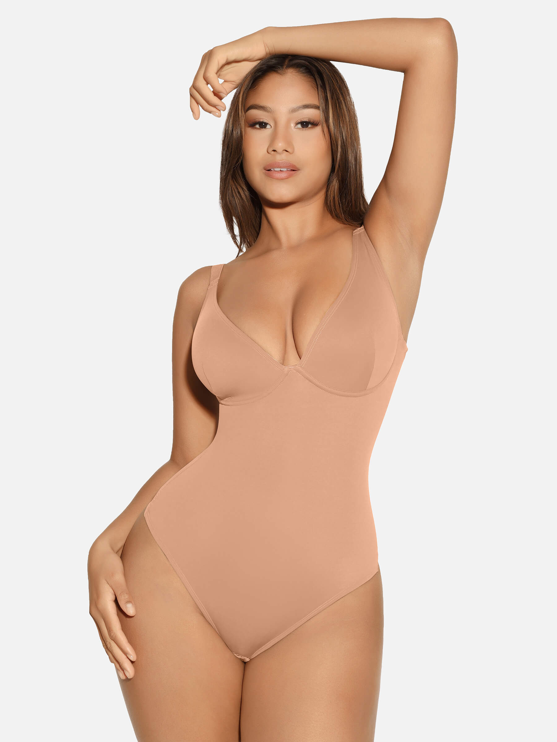 HeyCurve| V Neck Tummy Control Thong Bodysuit
