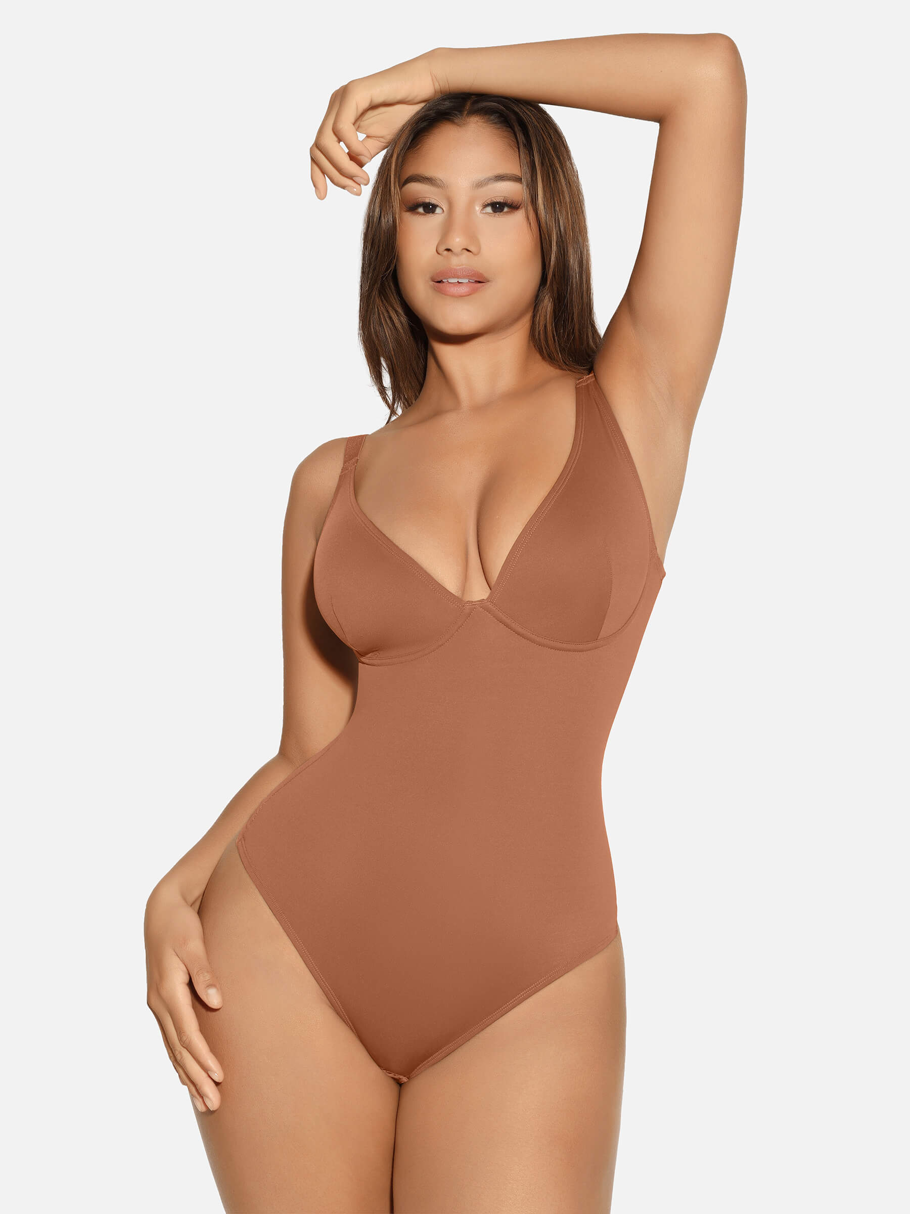 HeyCurve| V Neck Tummy Control Thong Bodysuit