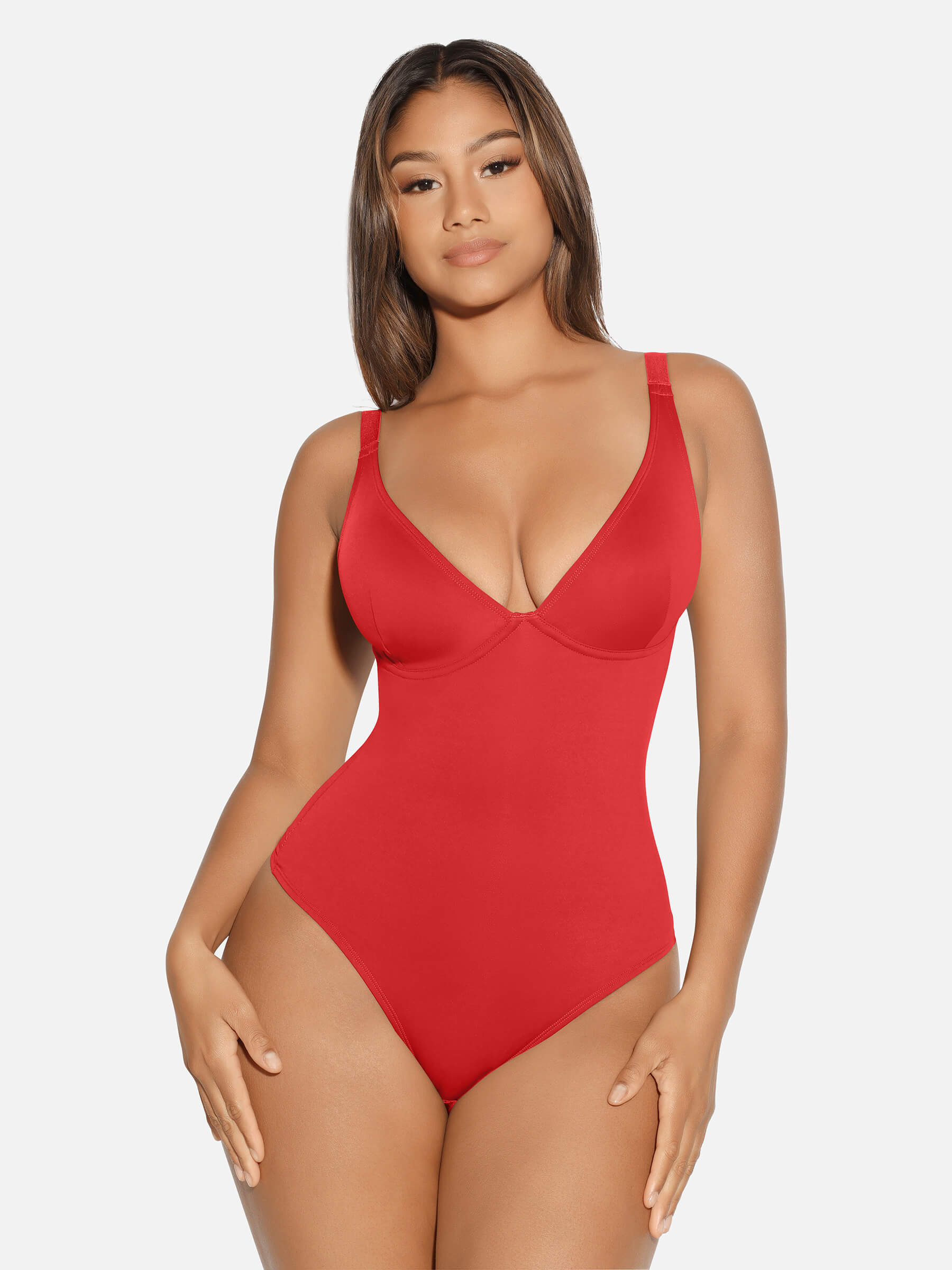 HeyCurve| V Neck Tummy Control Thong Bodysuit