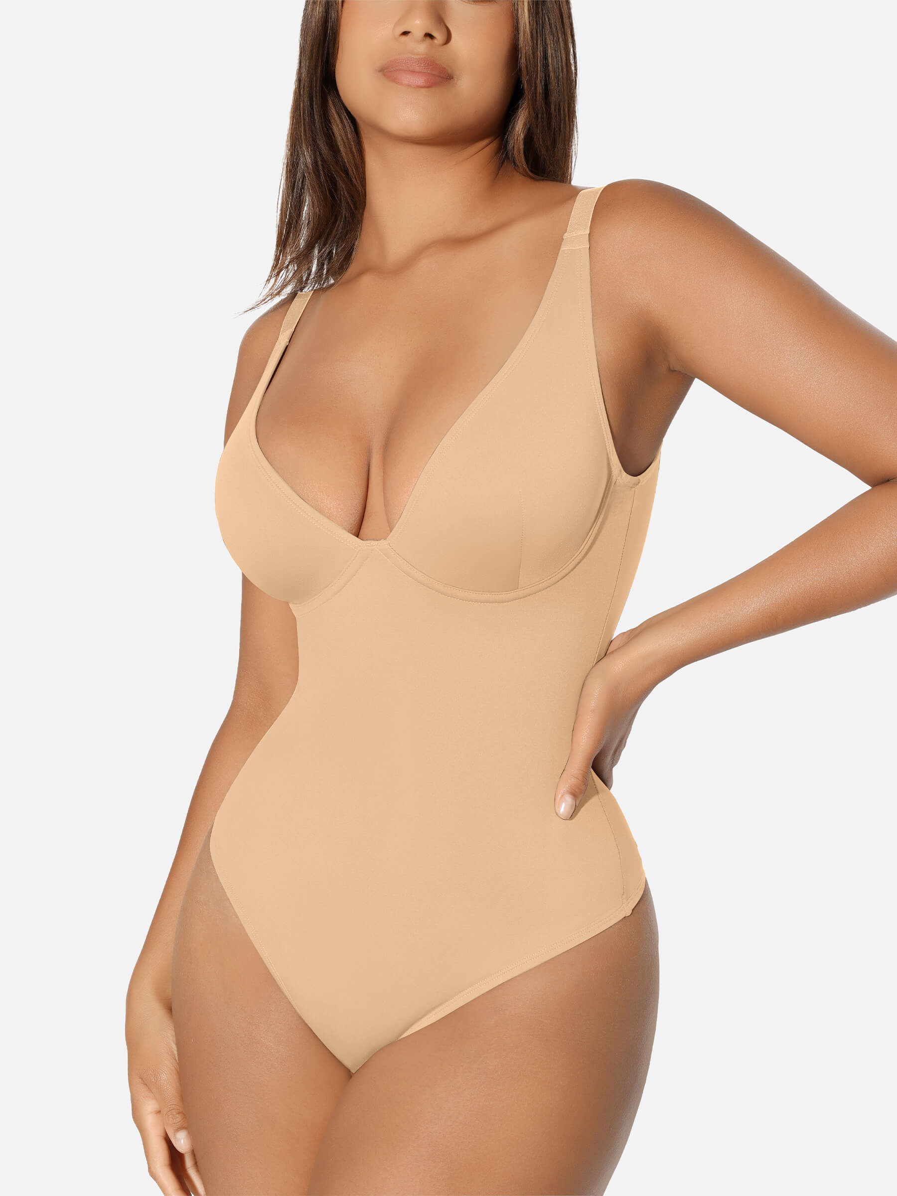 HeyCurve| V Neck Tummy Control Thong Bodysuit