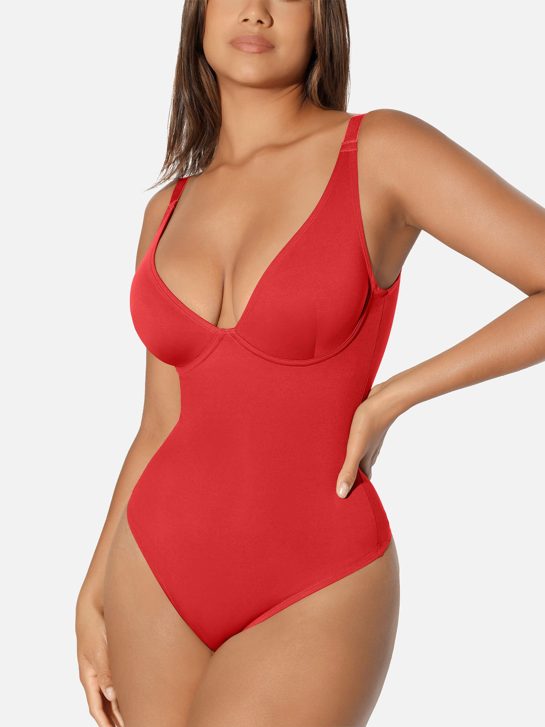 HeyCurve| V Neck Tummy Control Thong Bodysuit