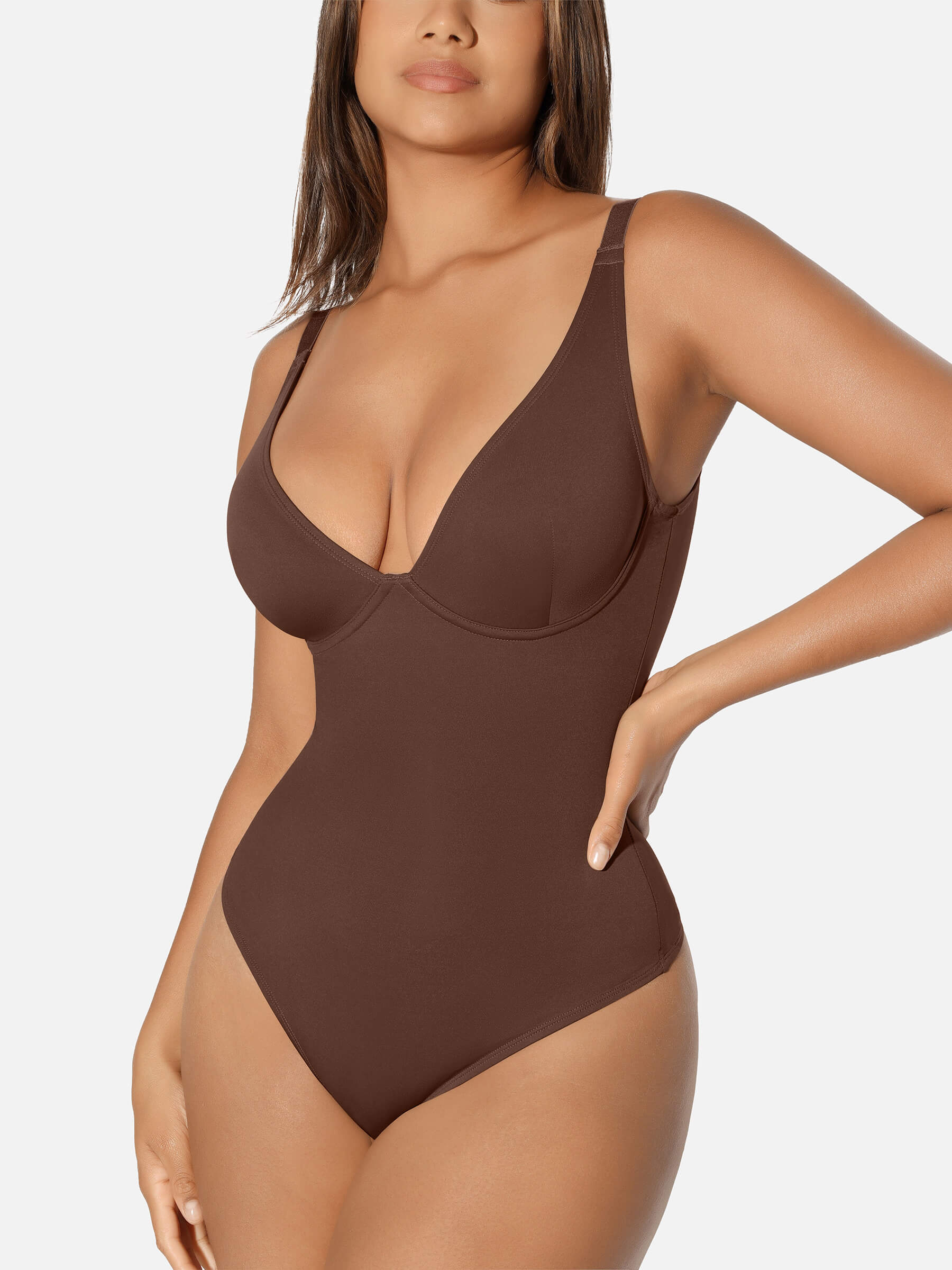 HeyCurve| V Neck Tummy Control Thong Bodysuit