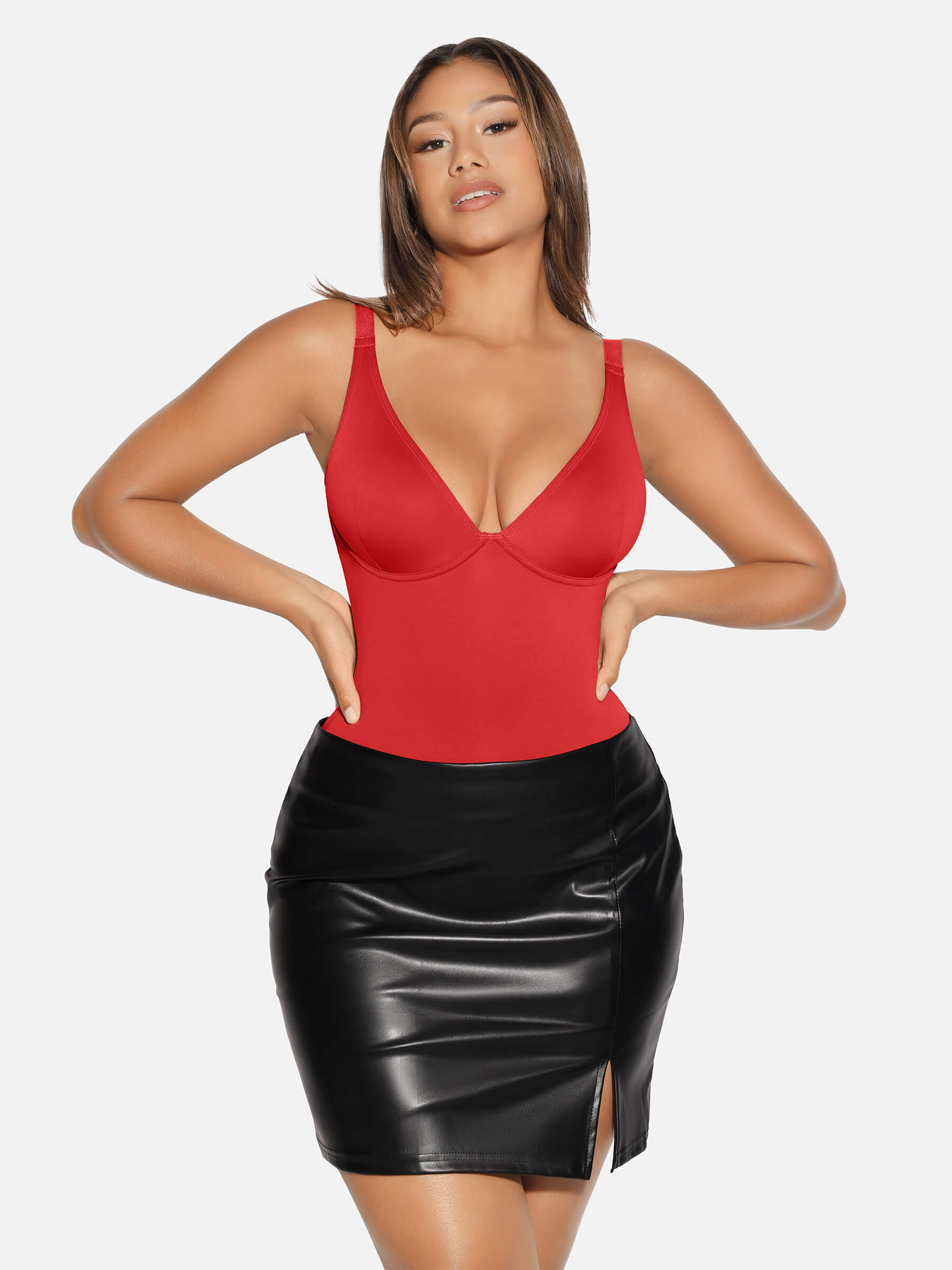 HeyCurve| V Neck Tummy Control Thong Bodysuit