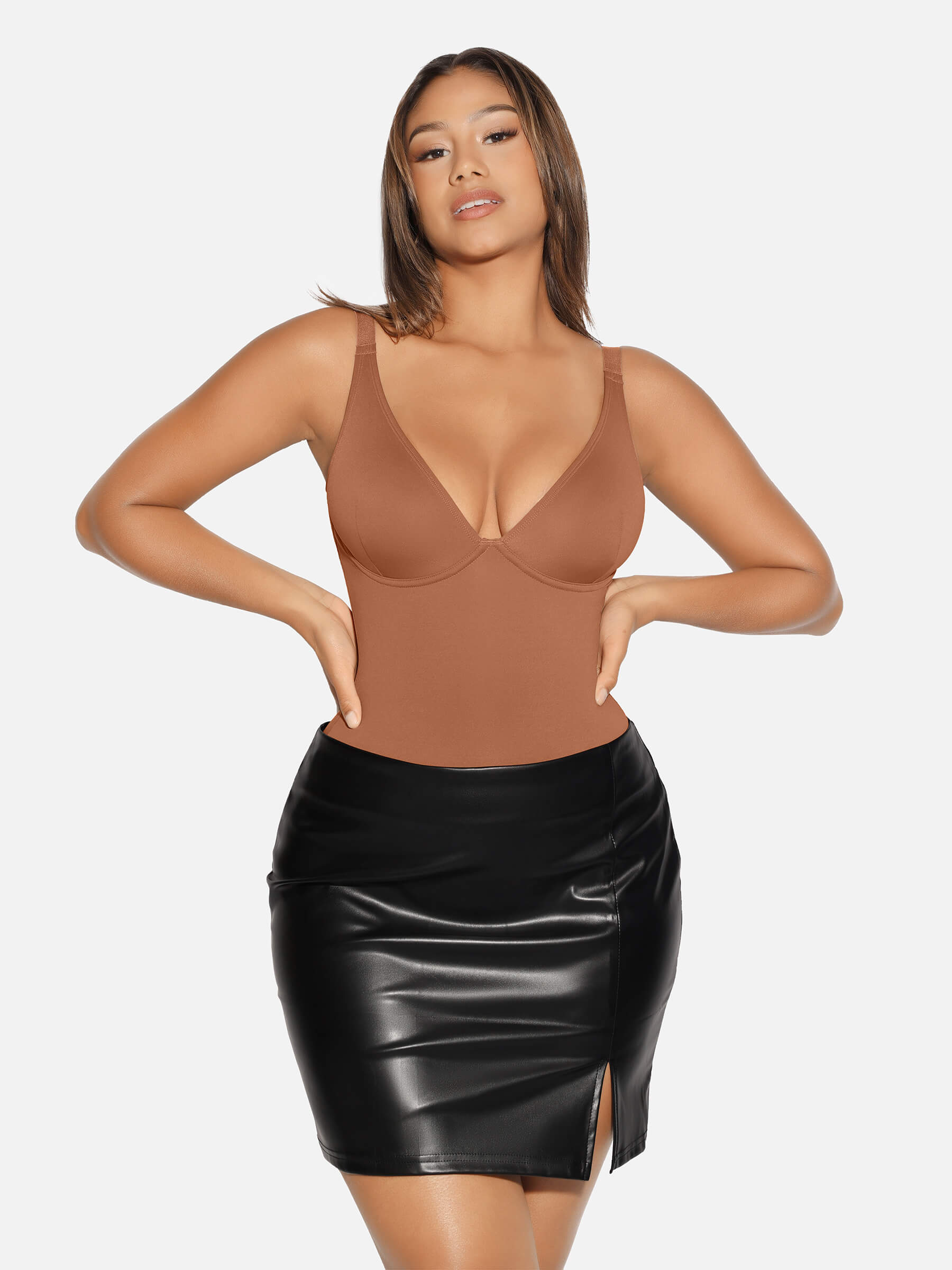 HeyCurve| V Neck Tummy Control Thong Bodysuit