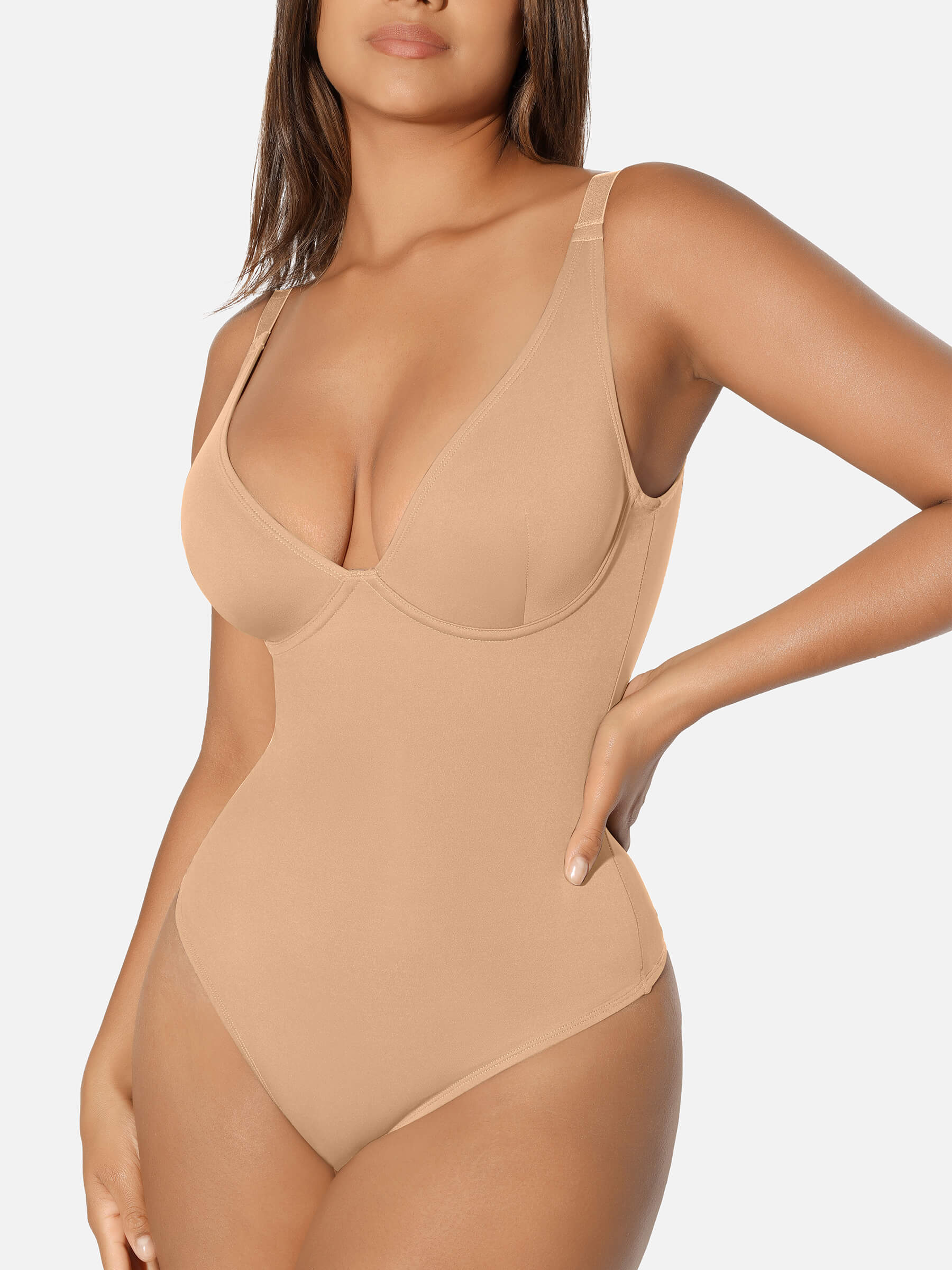 HeyCurve| V Neck Tummy Control Thong Bodysuit