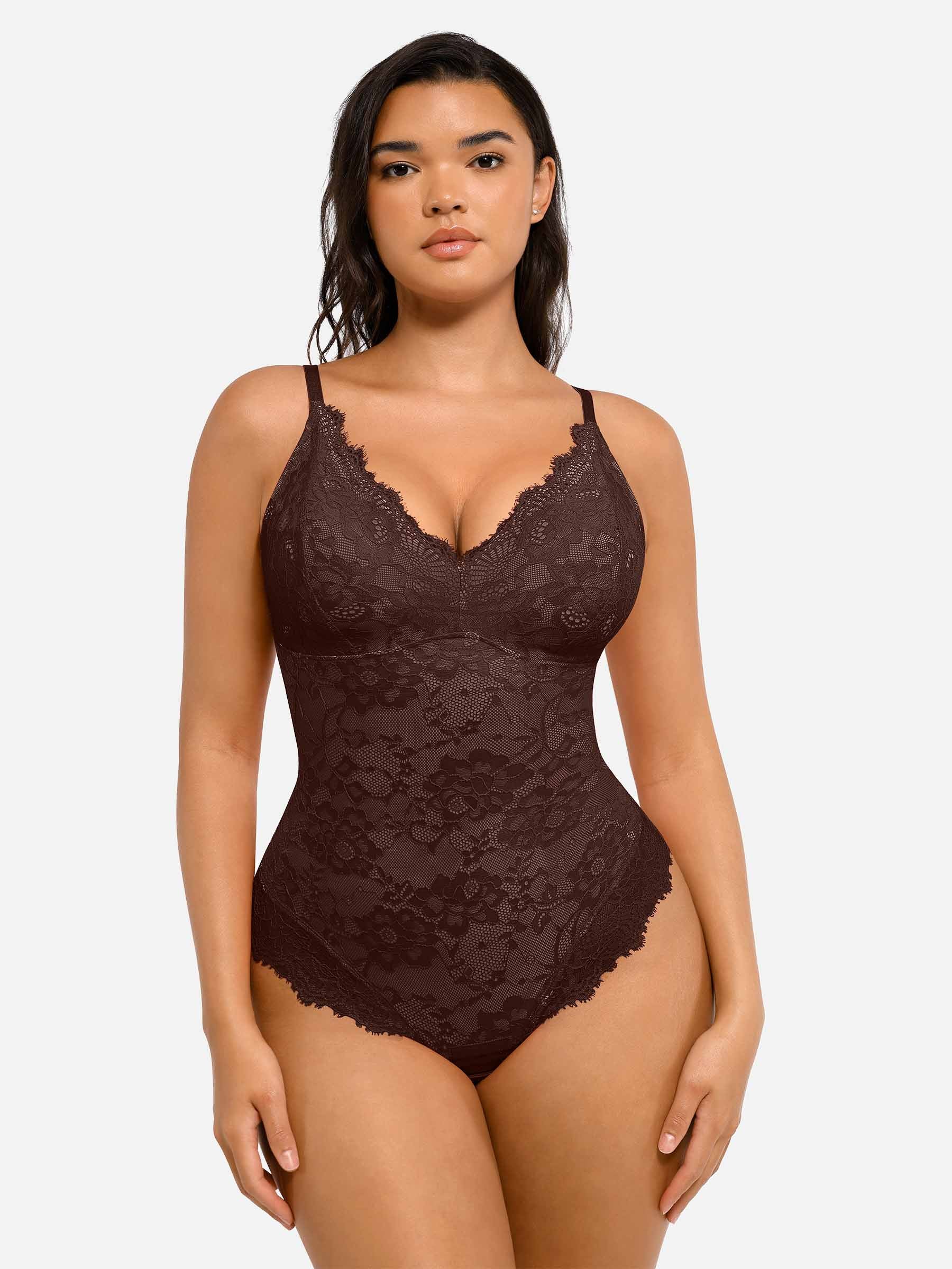 HeyCurve| Lace V Neck Full Bodysuit