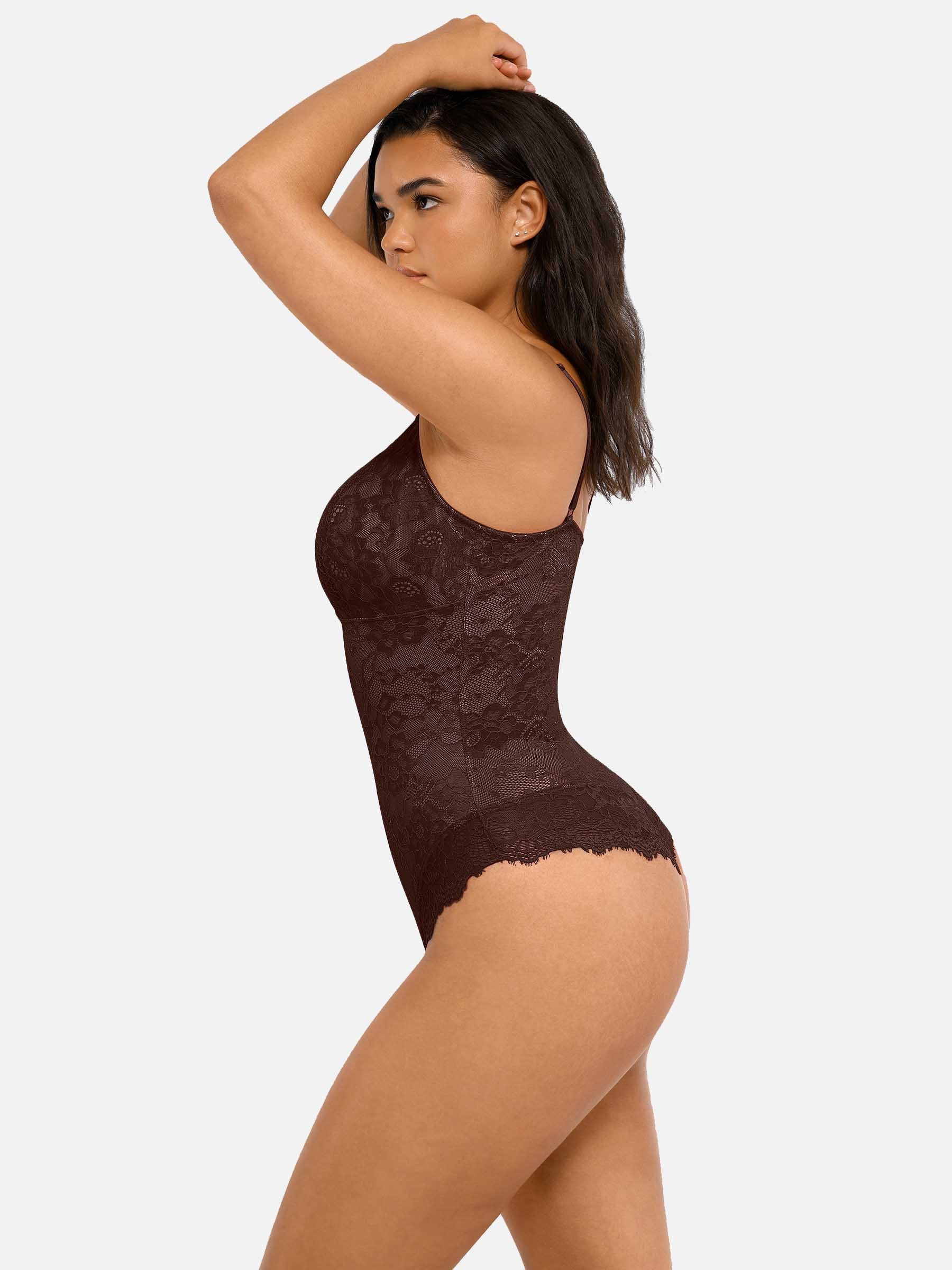HeyCurve| Lace V Neck Full Bodysuit