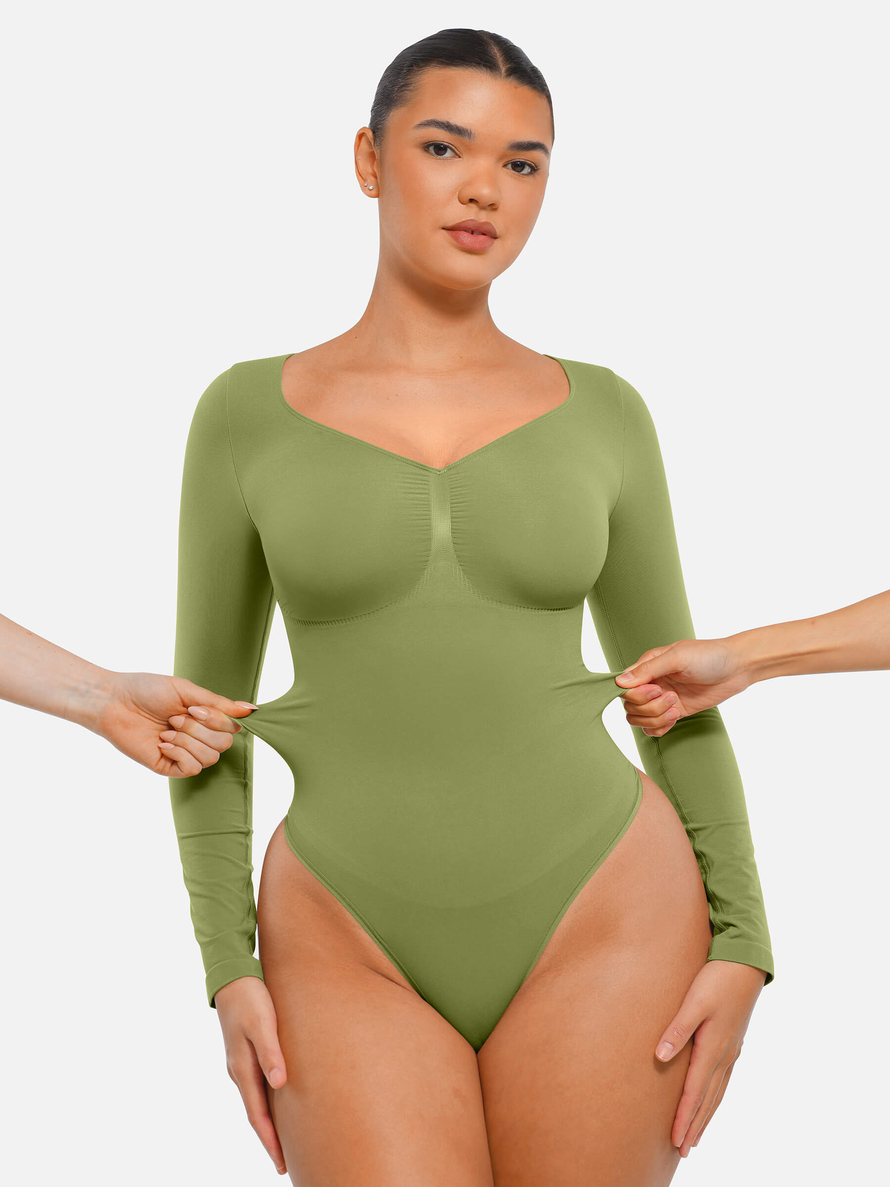 HeyCurve| Seamless Long Sleeve Tummy Control Thong Bodysuit