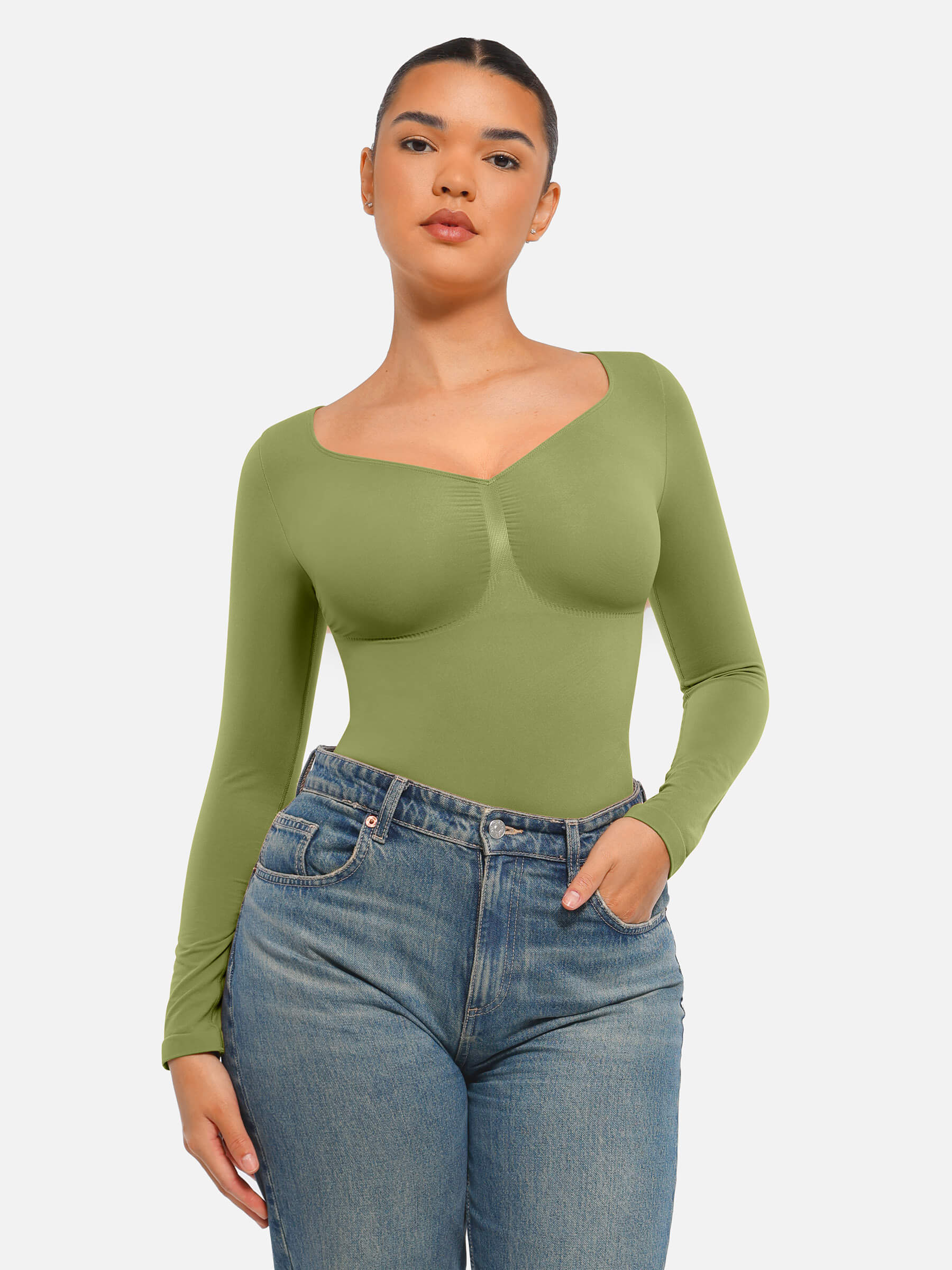 HeyCurve| Seamless Long Sleeve Tummy Control Thong Bodysuit