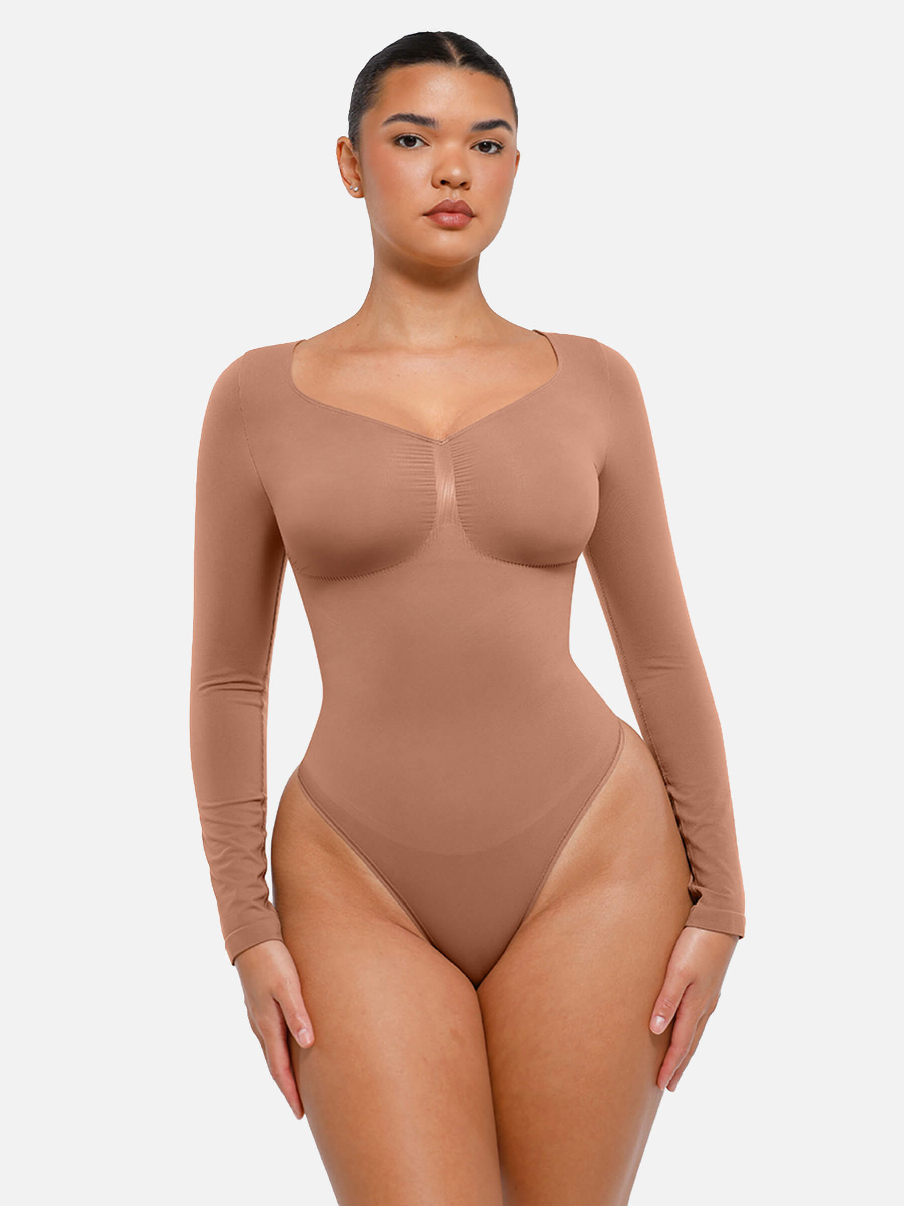 HeyCurve| Seamless Long Sleeve Tummy Control Thong Bodysuit