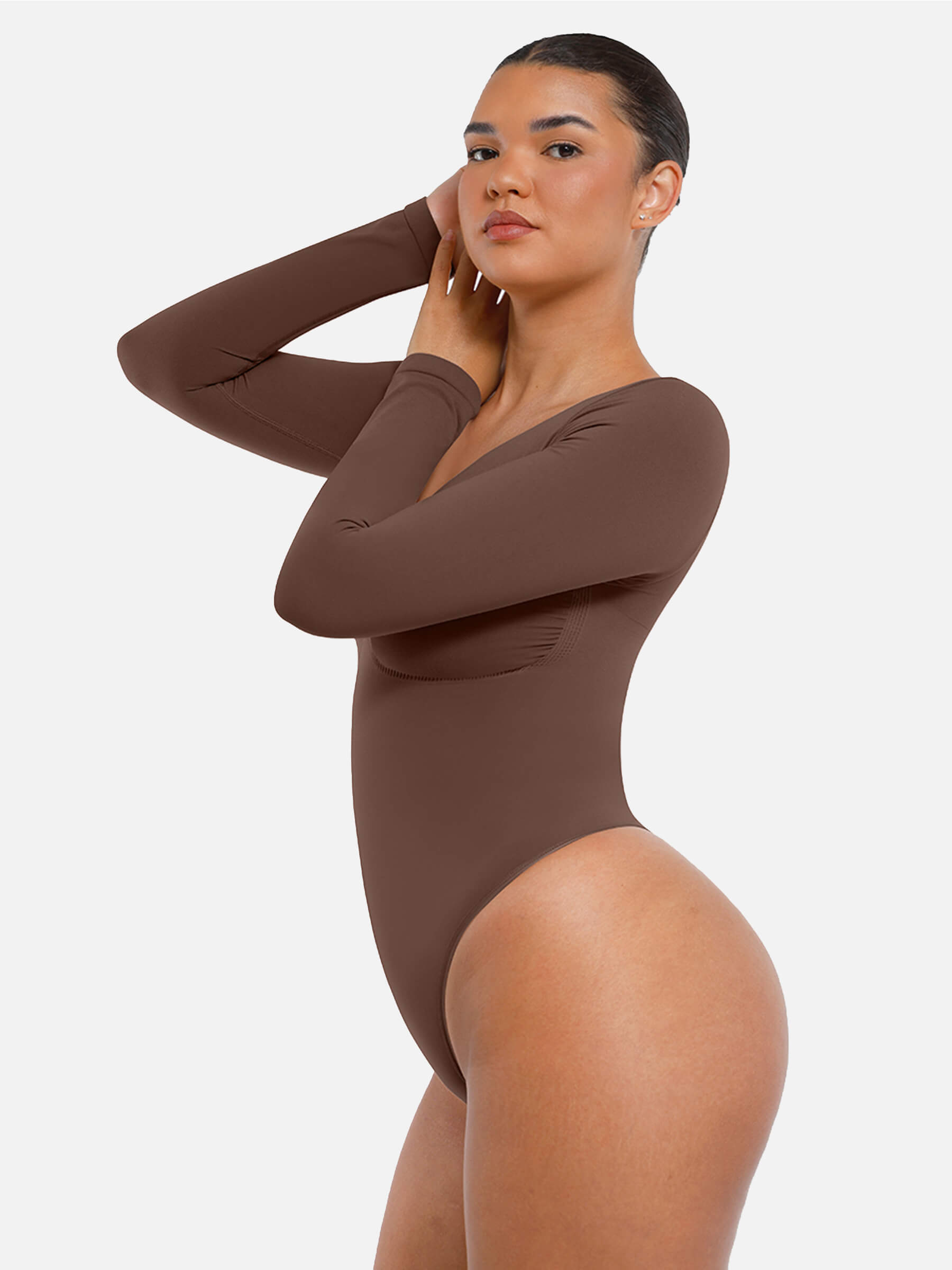 HeyCurve| Seamless Long Sleeve Tummy Control Thong Bodysuit