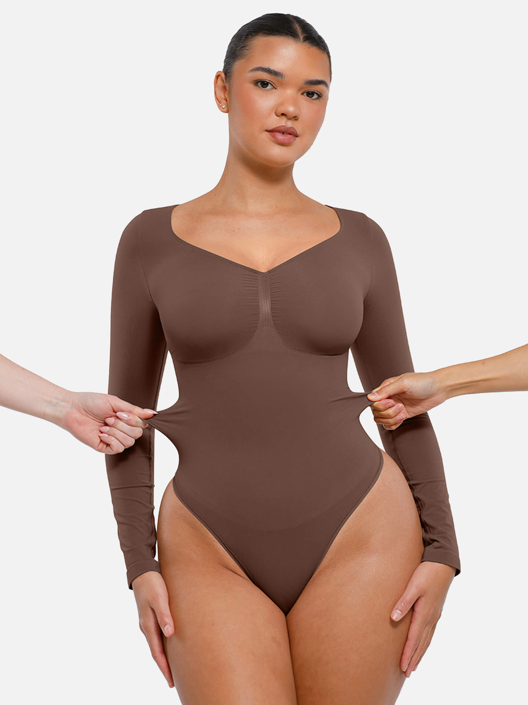 HeyCurve| Seamless Long Sleeve Tummy Control Thong Bodysuit