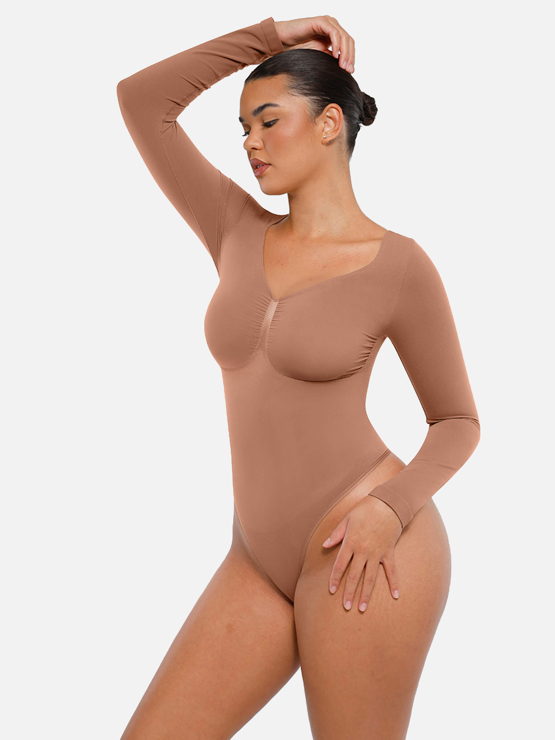 HeyCurve| Seamless Long Sleeve Tummy Control Thong Bodysuit