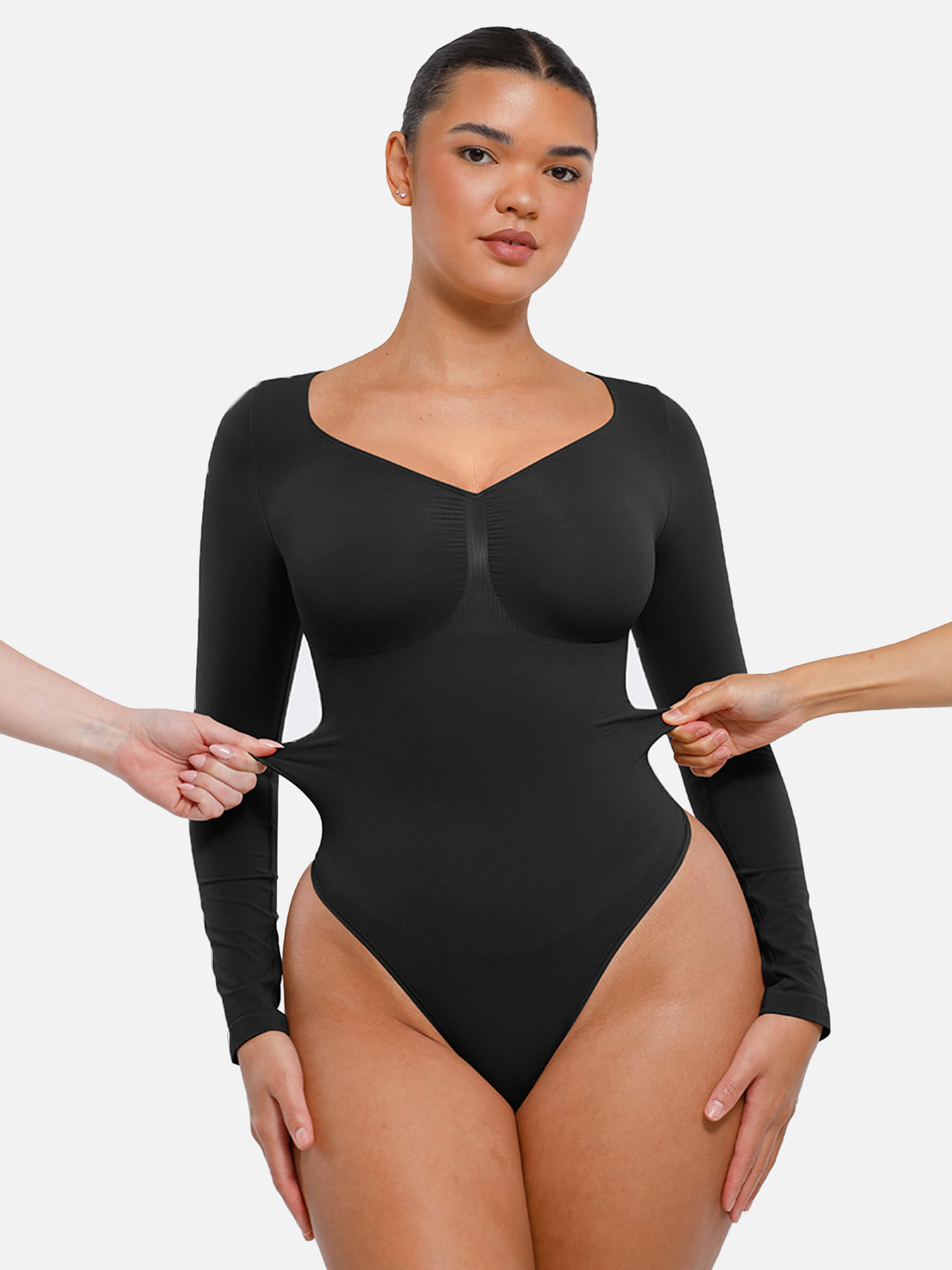 HeyCurve| Seamless Long Sleeve Tummy Control Thong Bodysuit