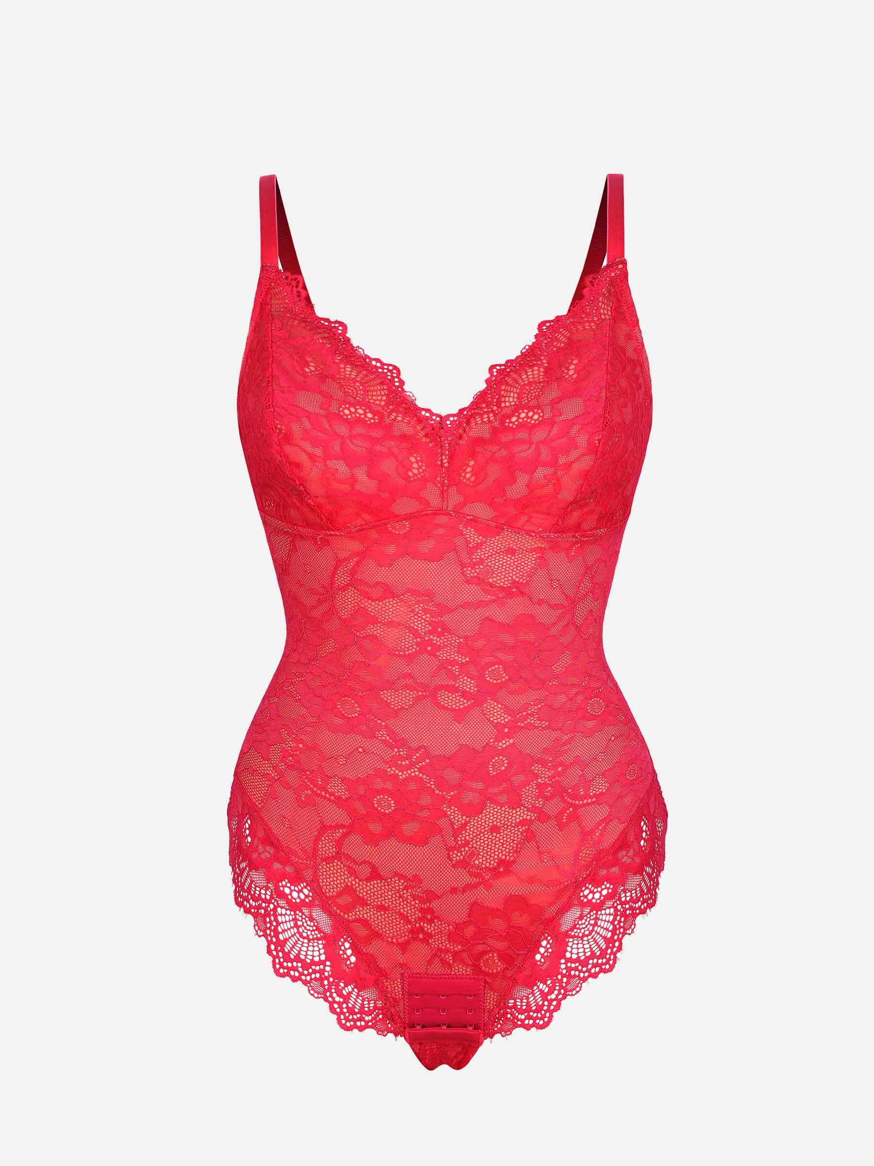 HeyCurve| Lace V Neck Full Bodysuit