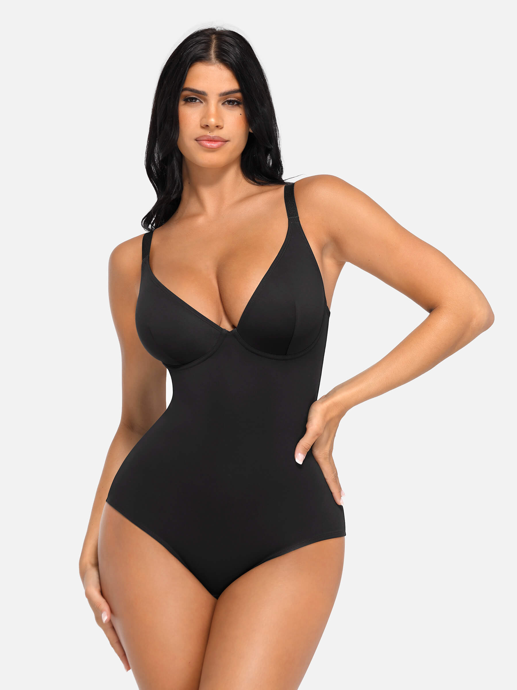 HeyCurve| V Neck Tummy Control Thong Bodysuit