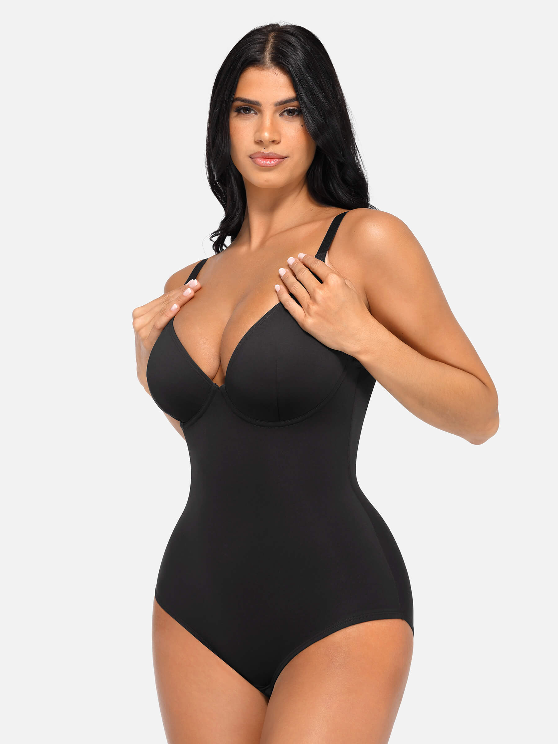 HeyCurve| V Neck Tummy Control Thong Bodysuit