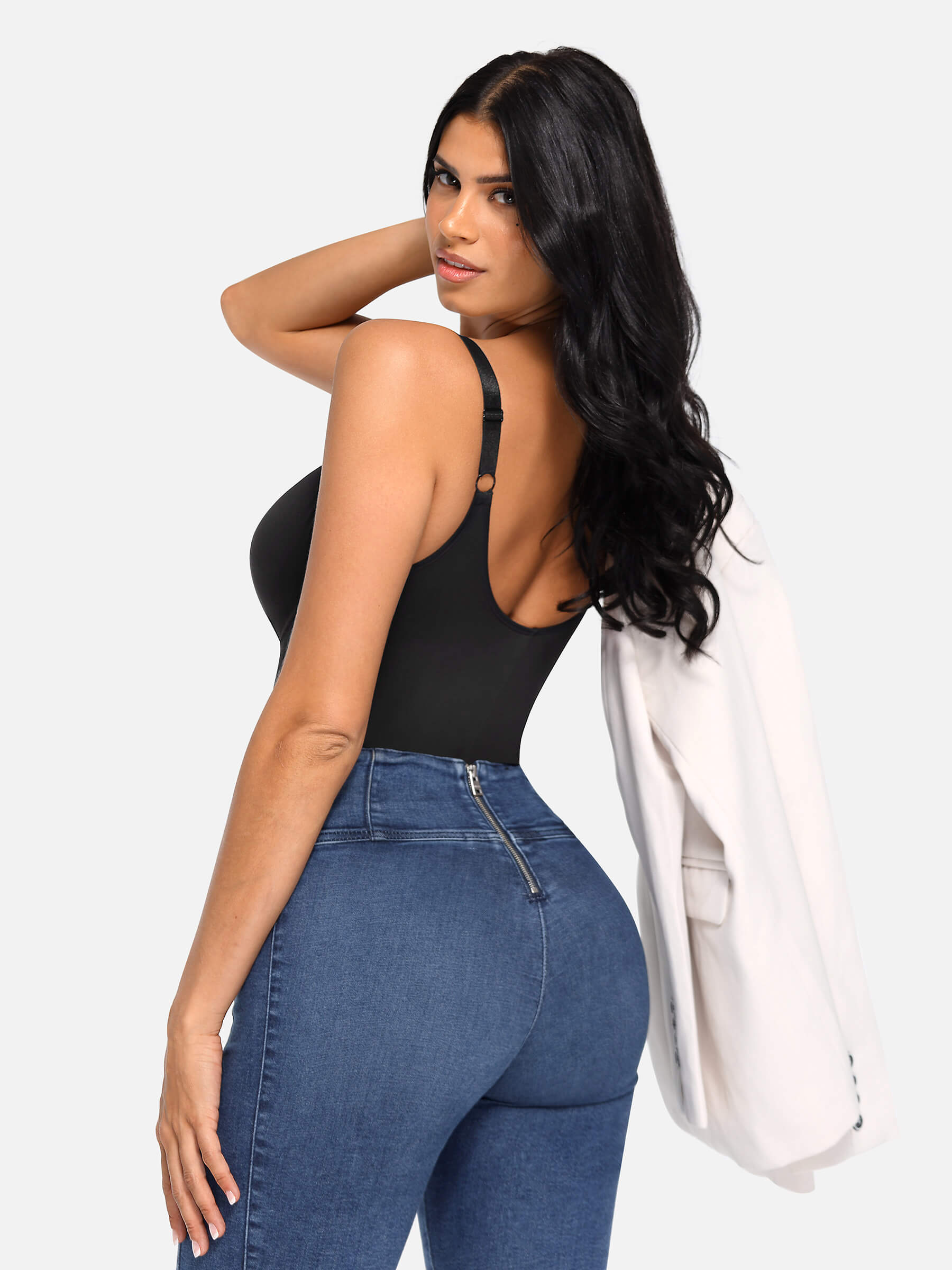 HeyCurve| V Neck Tummy Control Thong Bodysuit