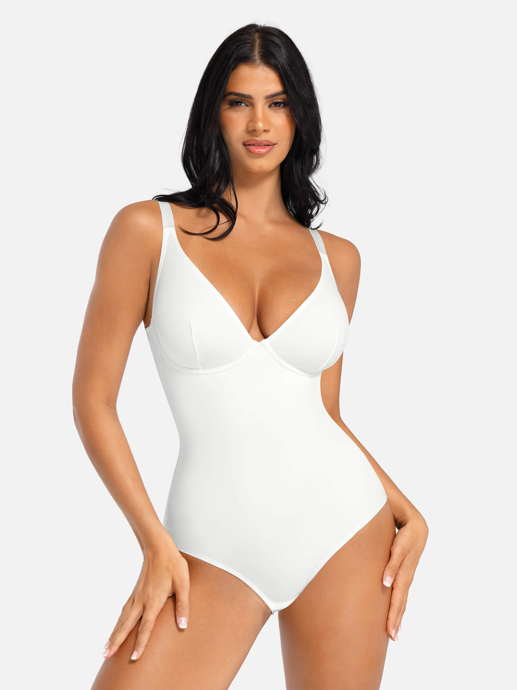 HeyCurve| V Neck Tummy Control Thong Bodysuit