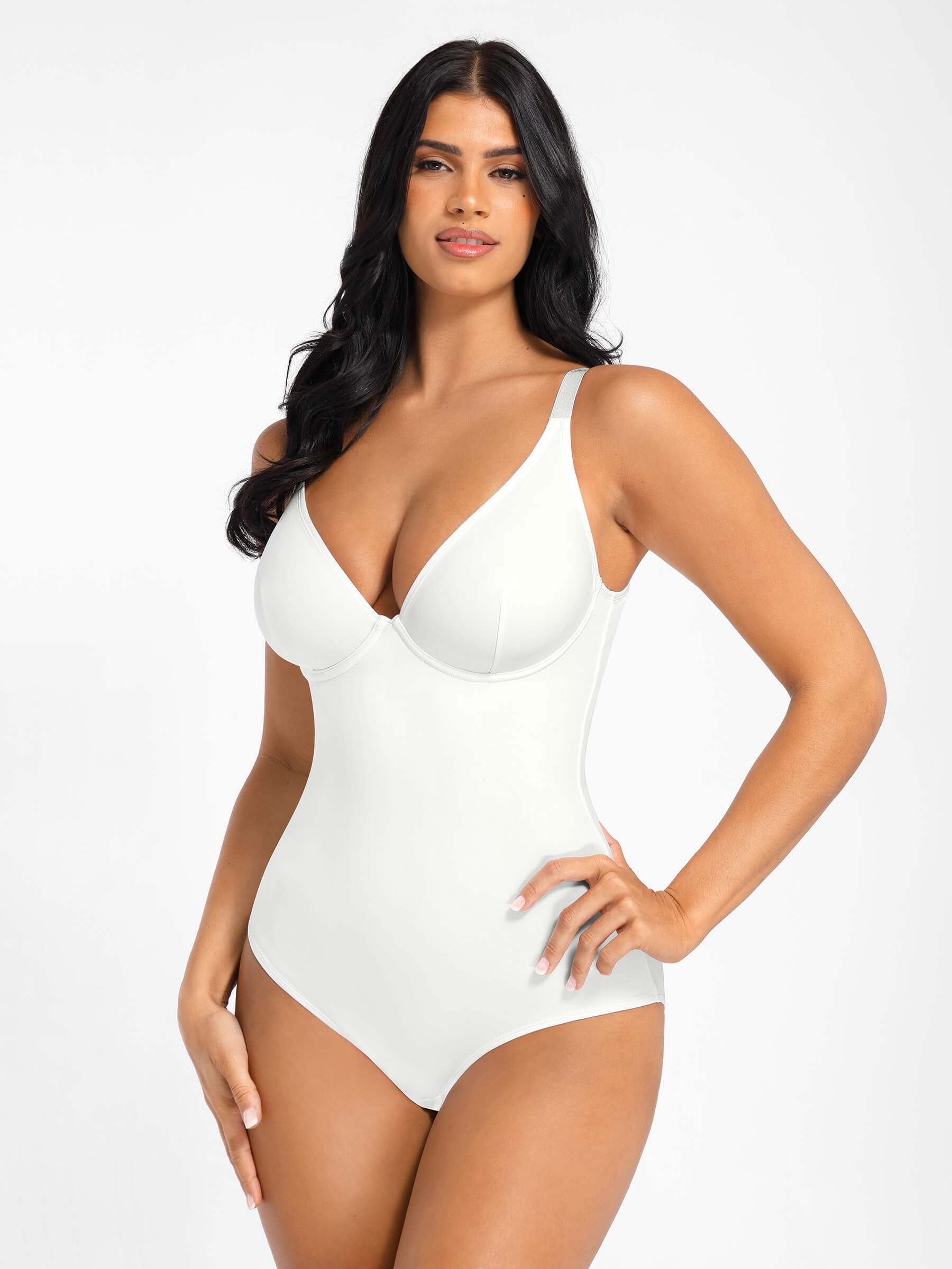 HeyCurve| V Neck Tummy Control Thong Bodysuit
