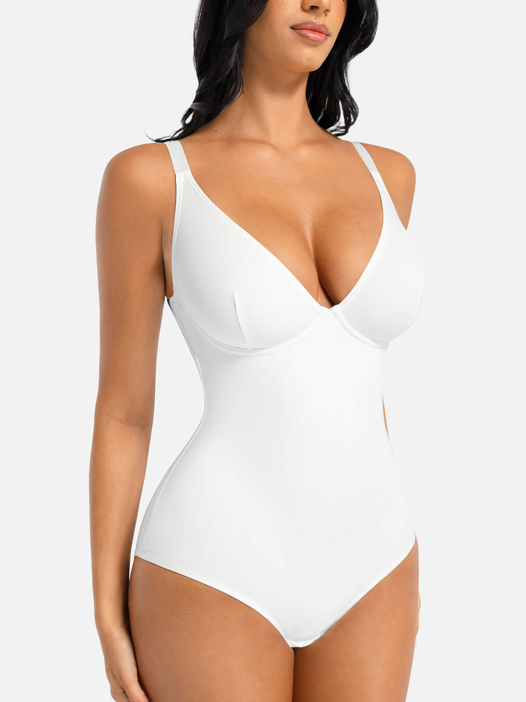 HeyCurve| V Neck Tummy Control Thong Bodysuit