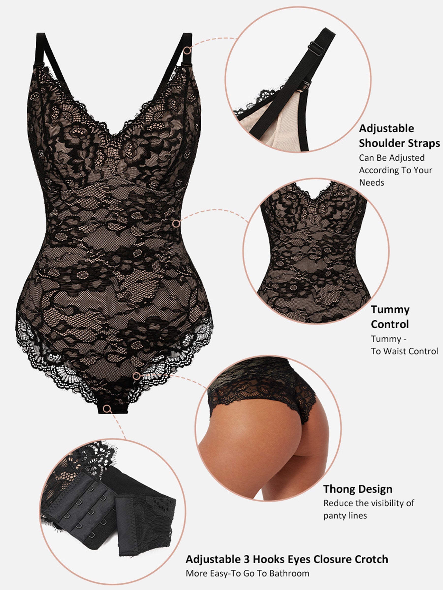 HeyCurve| Lace V Neck Full Bodysuit