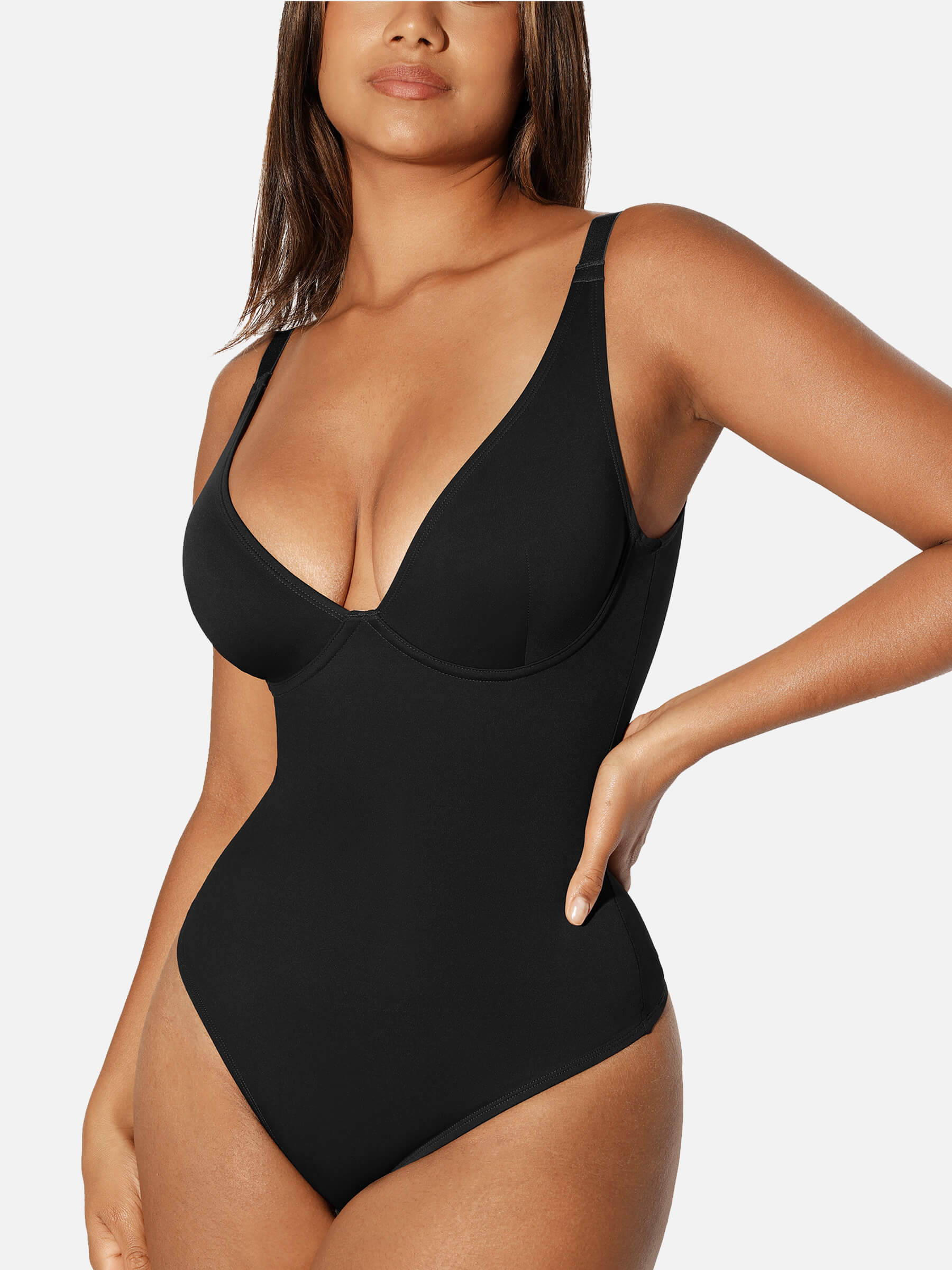 HeyCurve| V Neck Tummy Control Thong Bodysuit