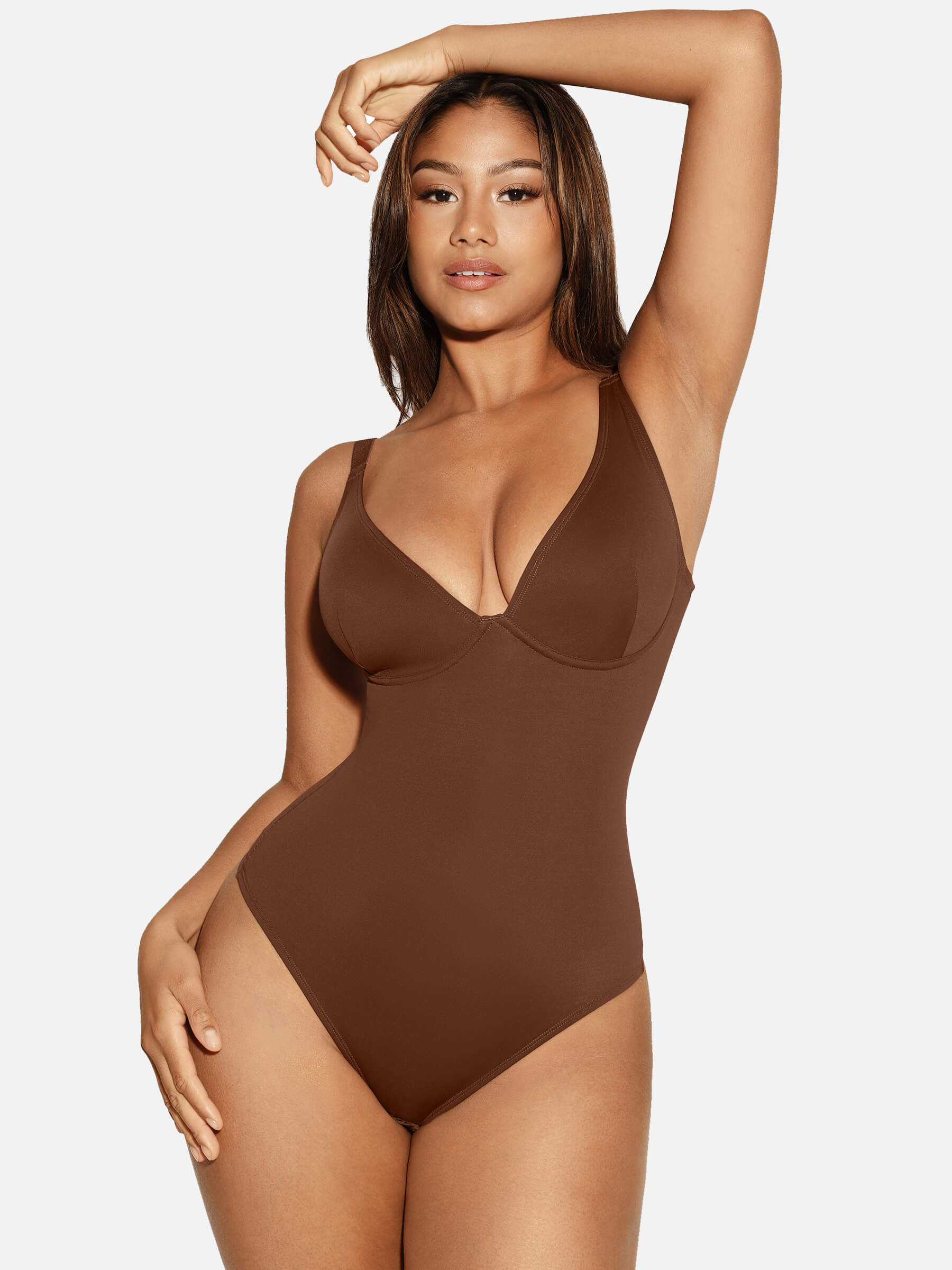 HeyCurve| V Neck Tummy Control Thong Bodysuit