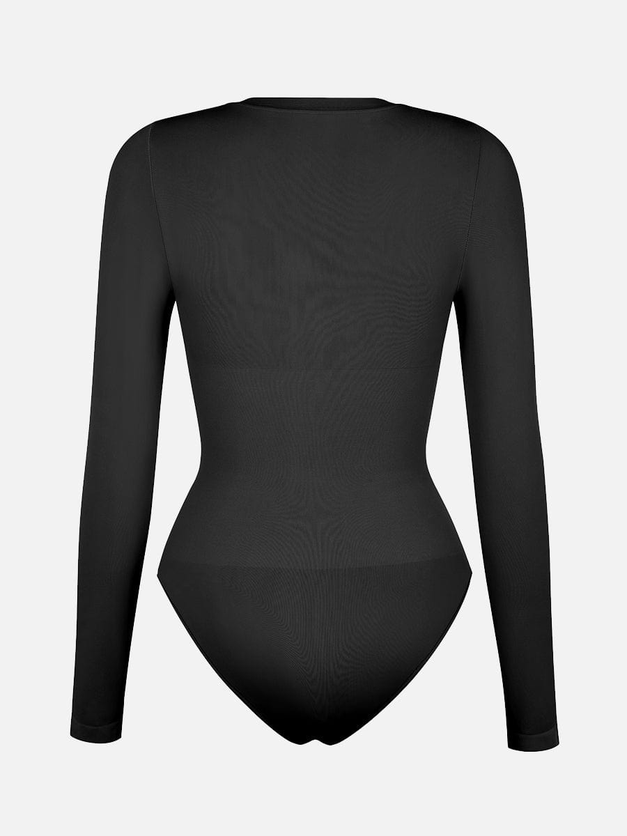HeyCurve| Sømløs crew neck langærmet mavekontrol bodystocking med trykknap i skridtet