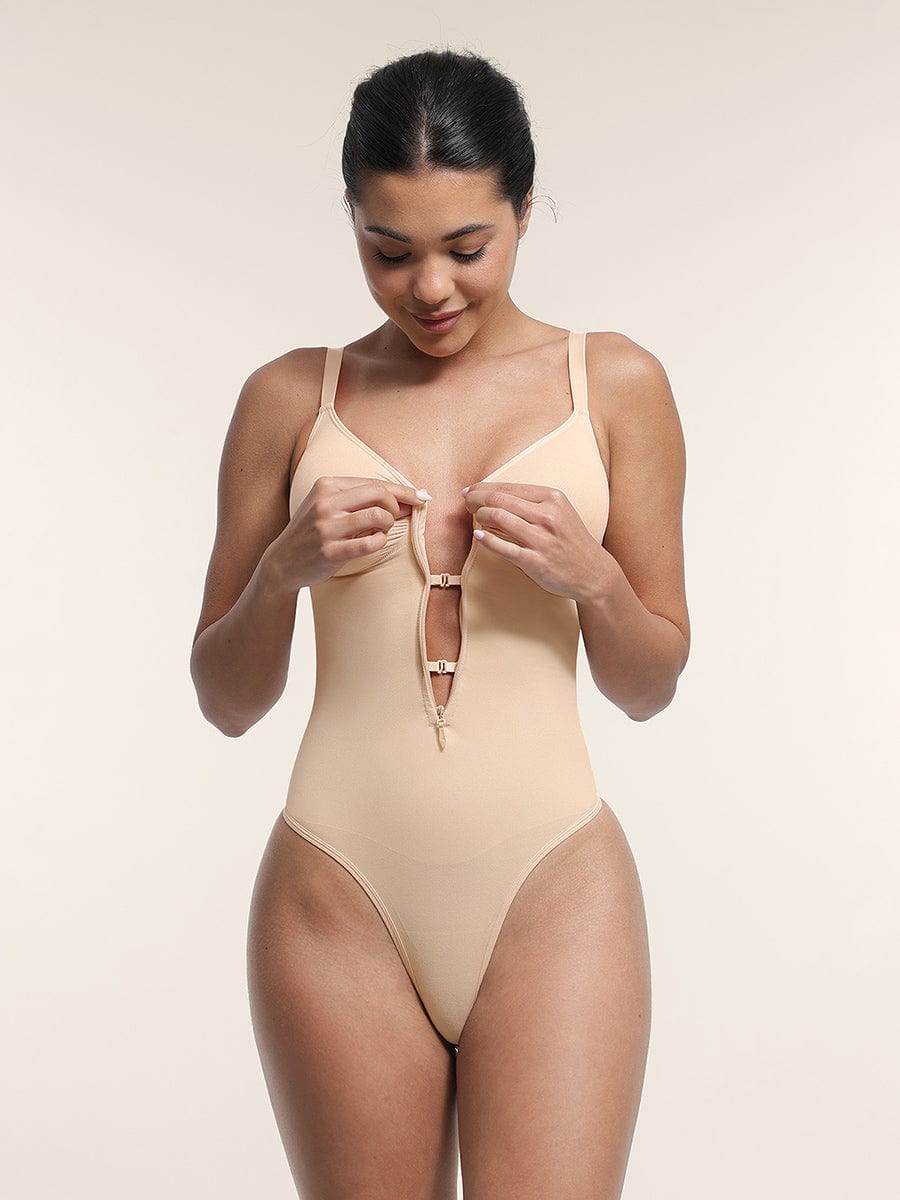 HeyCurve| Sømløs plunge bryststøtte bodysuit med clips indeni