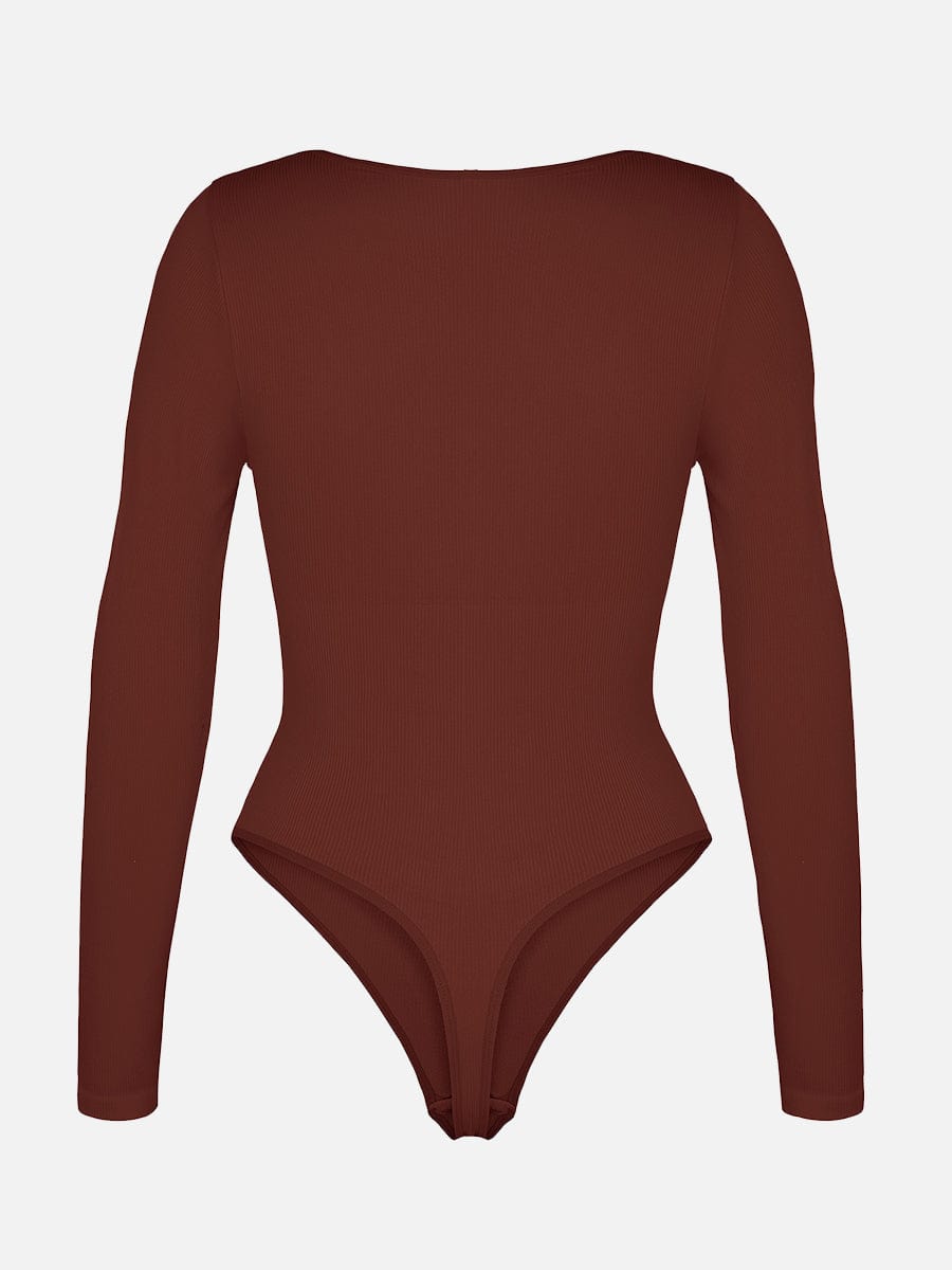 HeyCurve| Sømløs ribbet sexet hul scoop hals talje mavekontrol thong bodysuit
