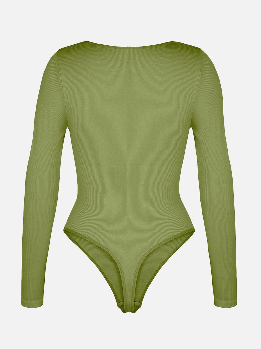 HeyCurve| Sømløs ribbet sexet hul scoop hals talje mavekontrol thong bodysuit