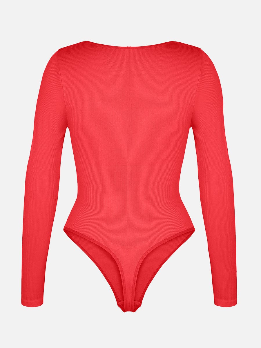 HeyCurve| Sømløs ribbet sexet hul scoop hals talje mavekontrol thong bodysuit