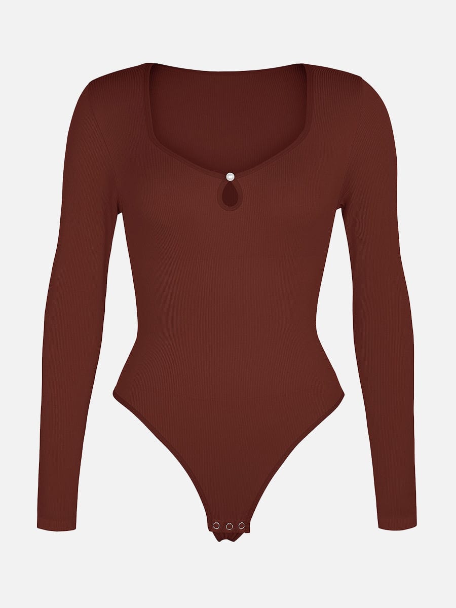 HeyCurve| Sømløs ribbet sexet hul scoop hals talje mavekontrol thong bodysuit