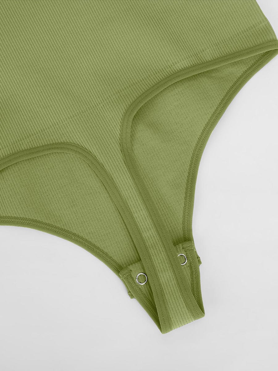 HeyCurve| Sømløs ribbet sexet hul scoop hals talje mavekontrol thong bodysuit