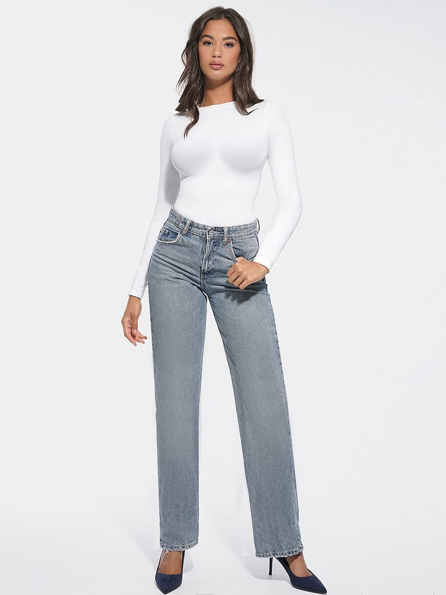 HeyCurve| Sømløs rundhals skulpturerende talje og trykknap skridt trusser bodystocking