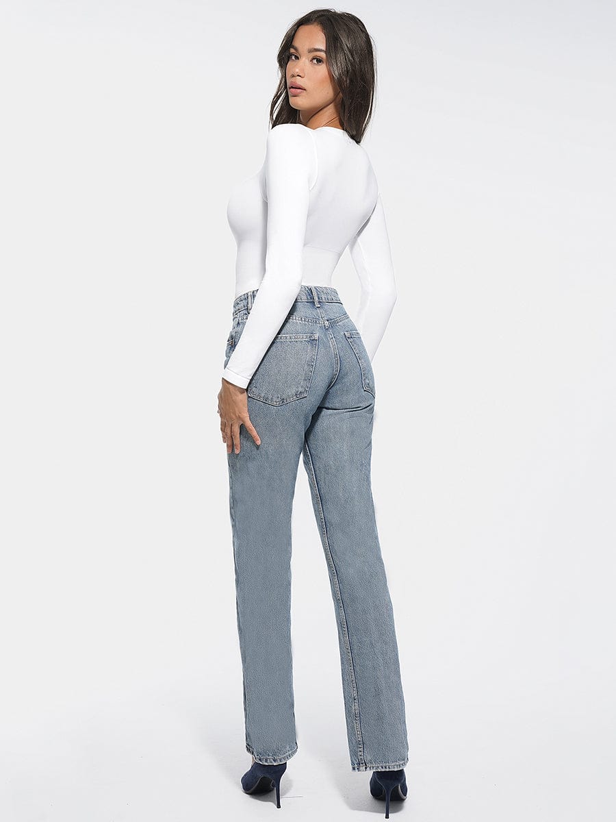 HeyCurve| Sømløs rundhals skulpturerende talje og trykknap skridt trusser bodystocking