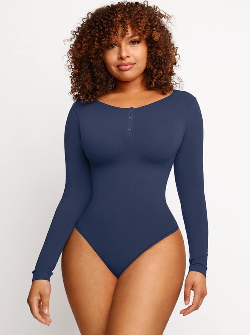 HeyCurve| Seamless Outer Long Sleeve Thong Bodysuit